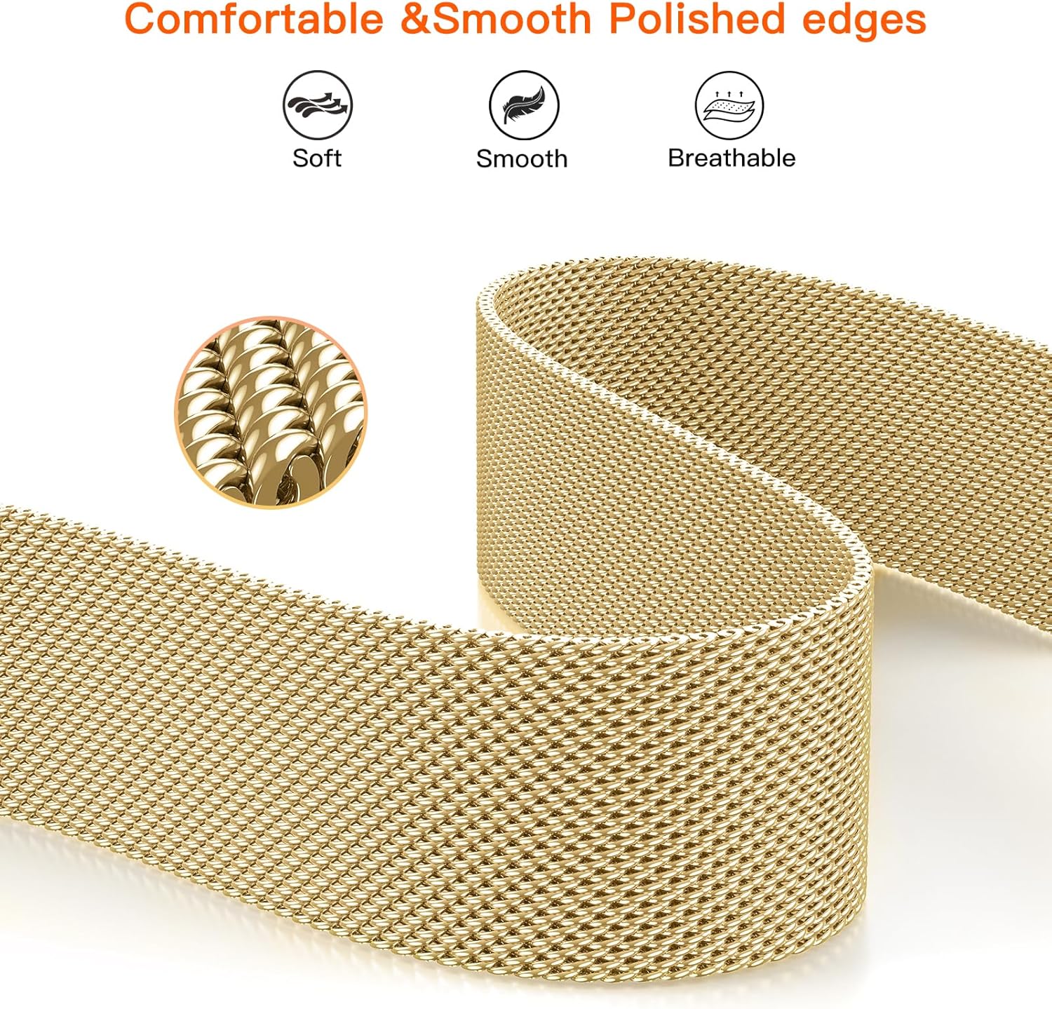 Detalle de Yoohoo Straps for Fitbit Versa 3/4 and Sense 2 – Adjustable Stainless Steel with Double Magnetic Clasp (Gold)