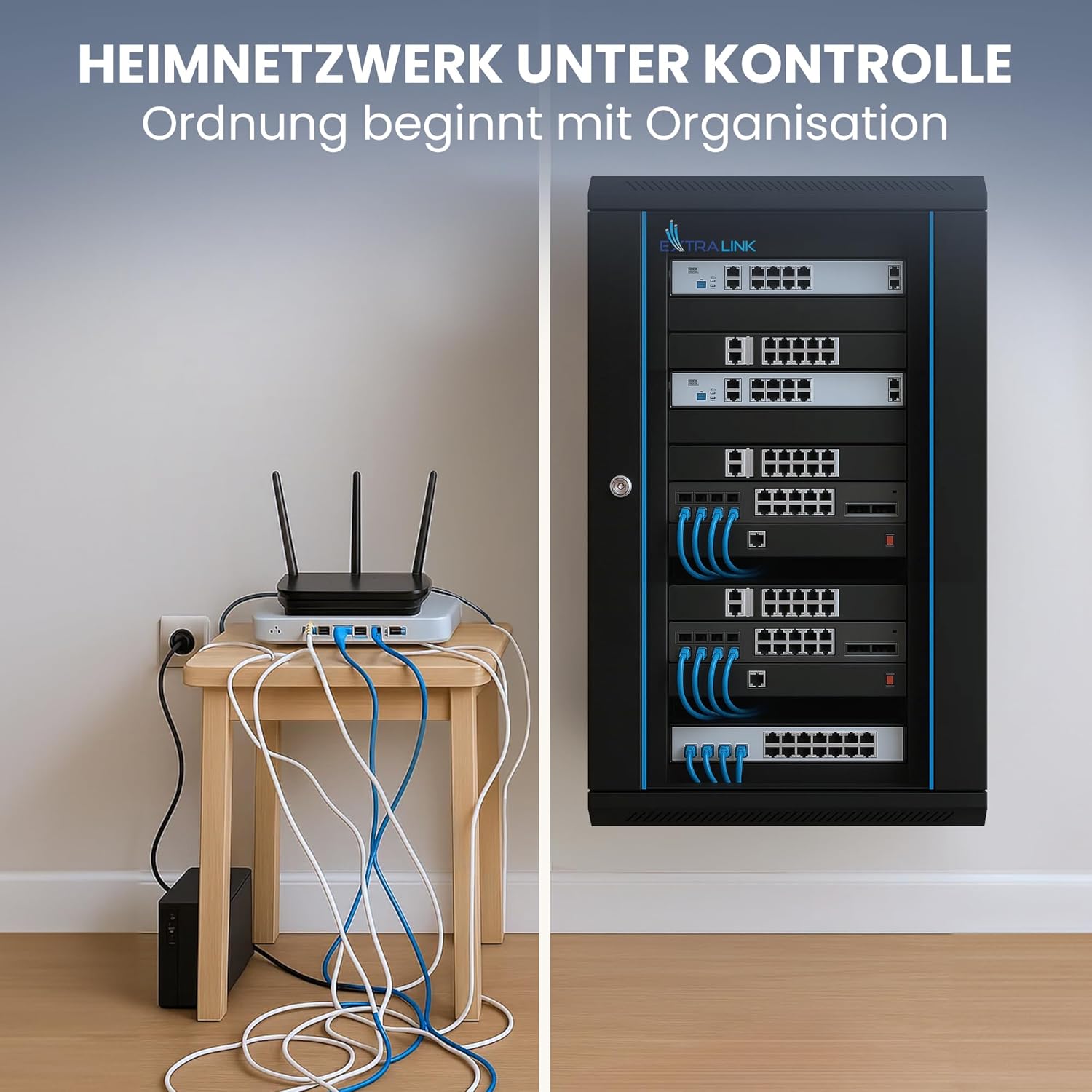 Thumbnail 4 de Extralink Serverschrank 19 Zoll 12HE – Netzwerkschrank mit 600 mm Tiefe, Wand- oder Standmontage, gehärtete Glastür, abschließbar