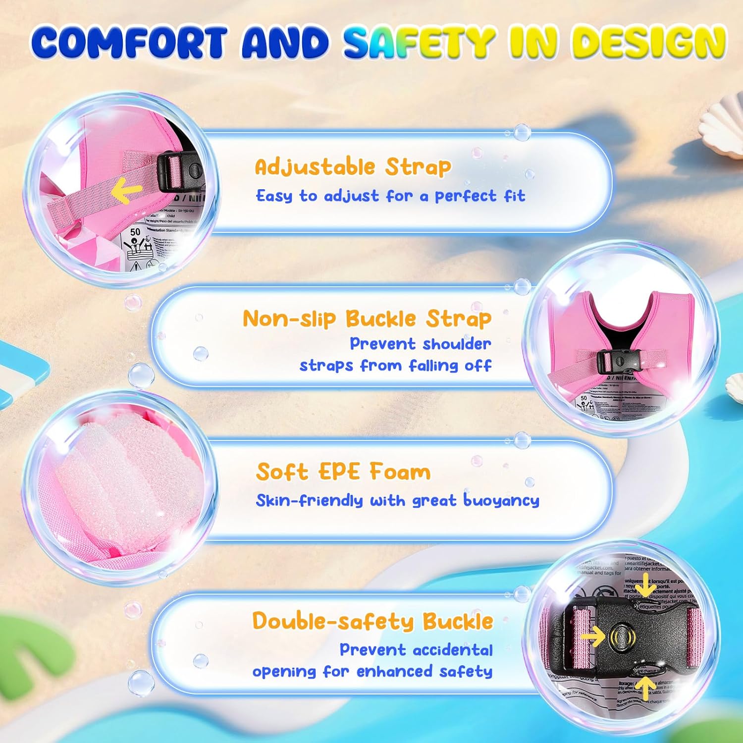Thumbnail 2 de MoKo Toddler Swim Vest for Kids: Safe, Easy-Wear Water Wings with Cartoon Design
