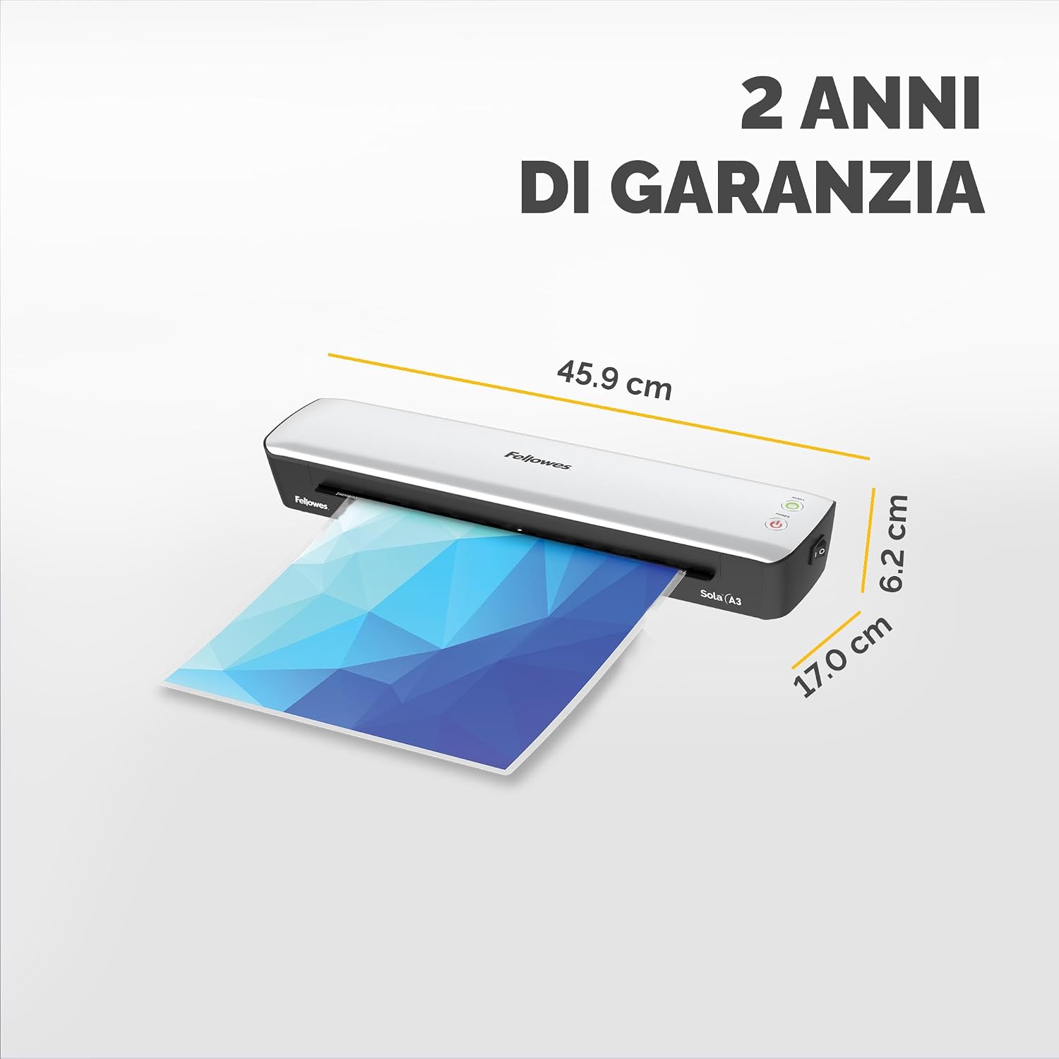 Detalle 2 de Fellowes Plastificatrice Sola A3: plastificazione domestica fino a 125 µm, leva di sblocco e modalità riposo