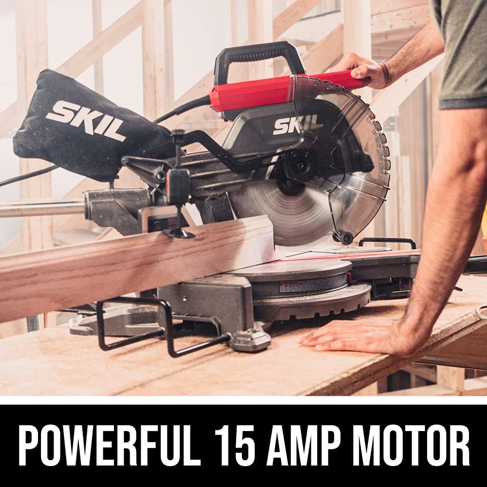 Detalle de SKIL MS6305-00 10-Inch Dual-Bevel Sliding Miter Saw with LED Shadow Line