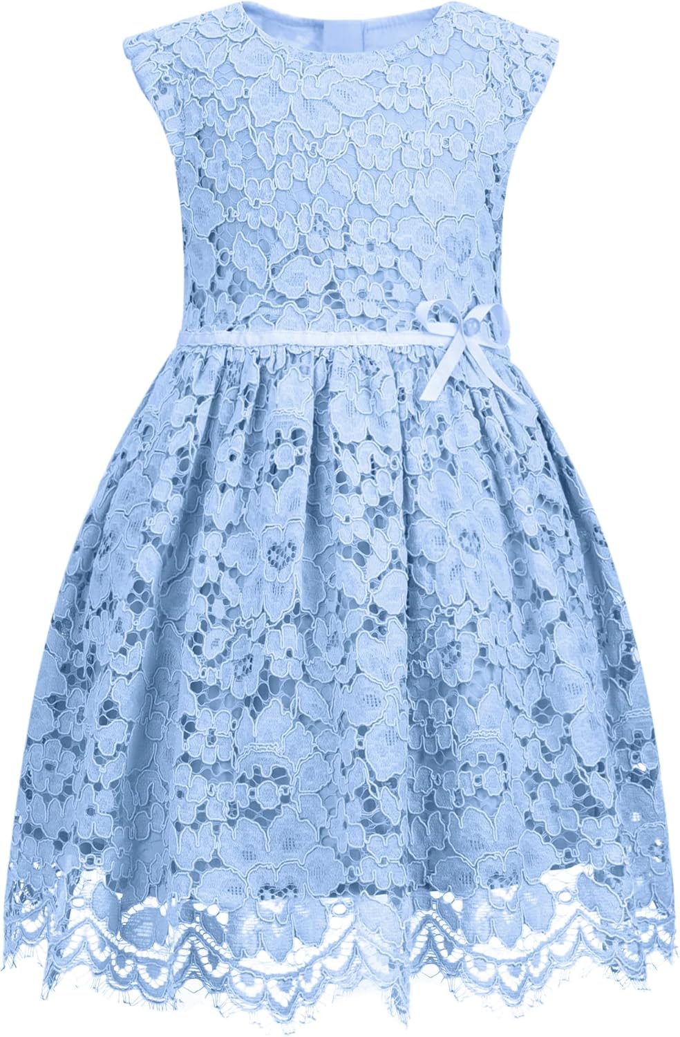 Detalle de ALLOVIN Kleid für Mädchen & Kleinkinder – Ostern Spitzenkleid mit Perlen-Schleife, A‑Linie, knielang, 2–12 Jahre