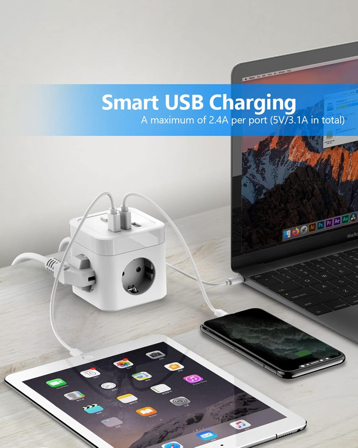 Thumbnail 2 de JSVER Multiprise Cube 3 prises 3680W