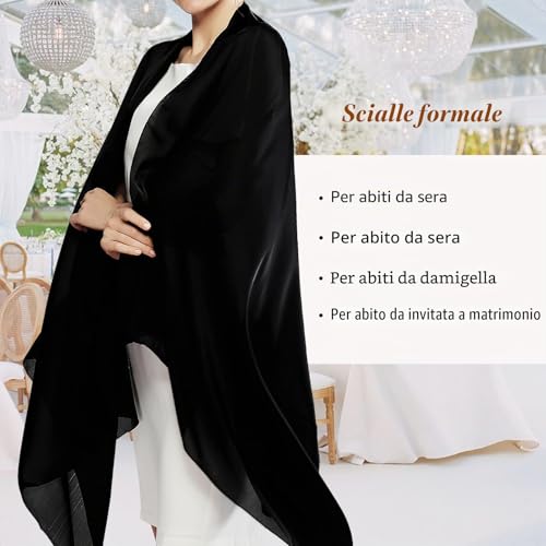 Detalle 2 de RIIQIICHY Foulard Nero: Stola in poliestere leggero per cerimonie e abiti da sera