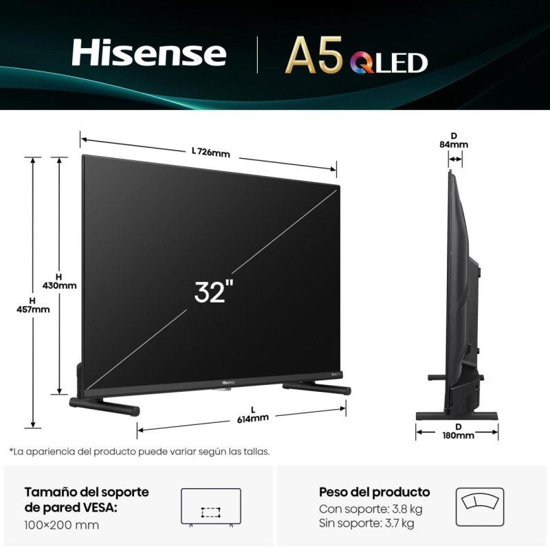 Detalle de Hisense 32A5Q QLED 32" Full HD Smart TV HDR10 Dolby Atmos