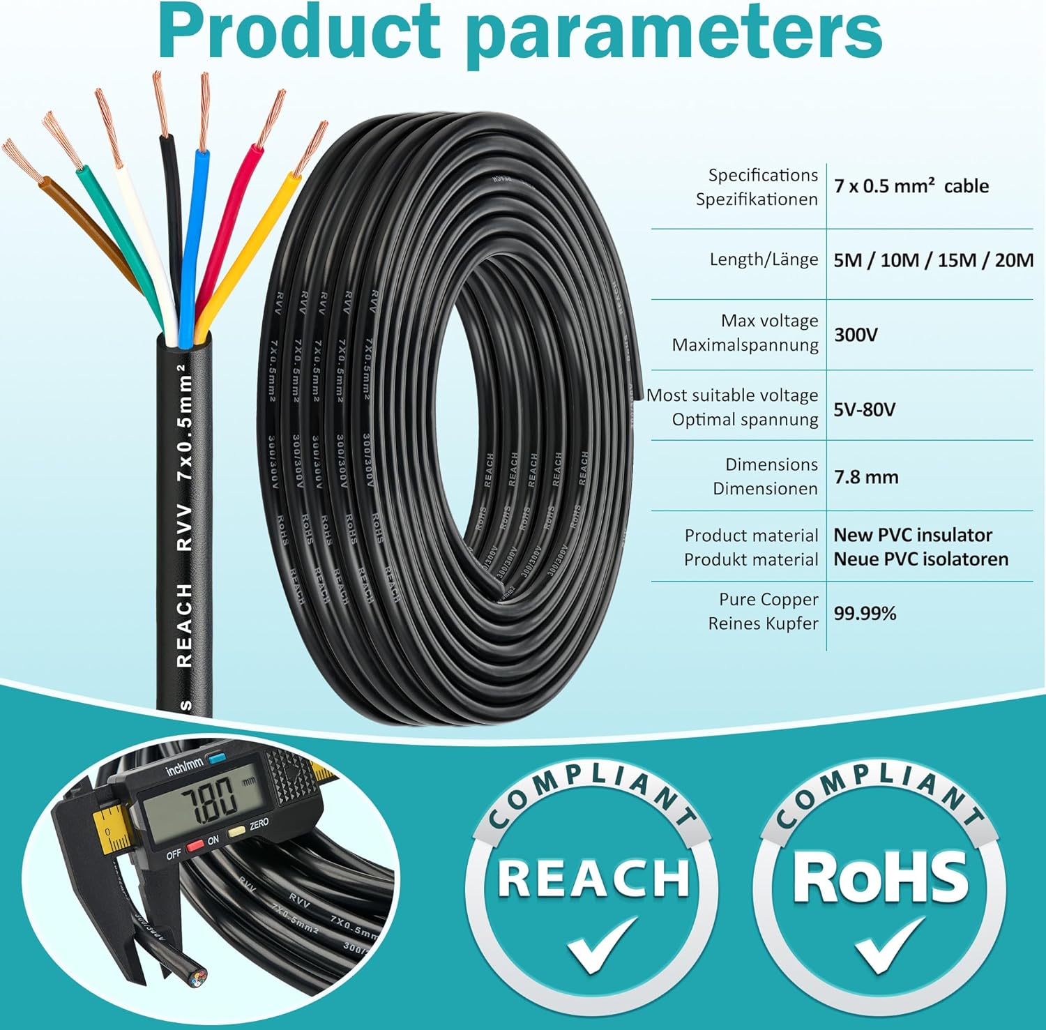 Thumbnail 2 de DARKGUARD 7-core trailer cable (0.5mm²) – 20m round copper wire for 7-pin light board