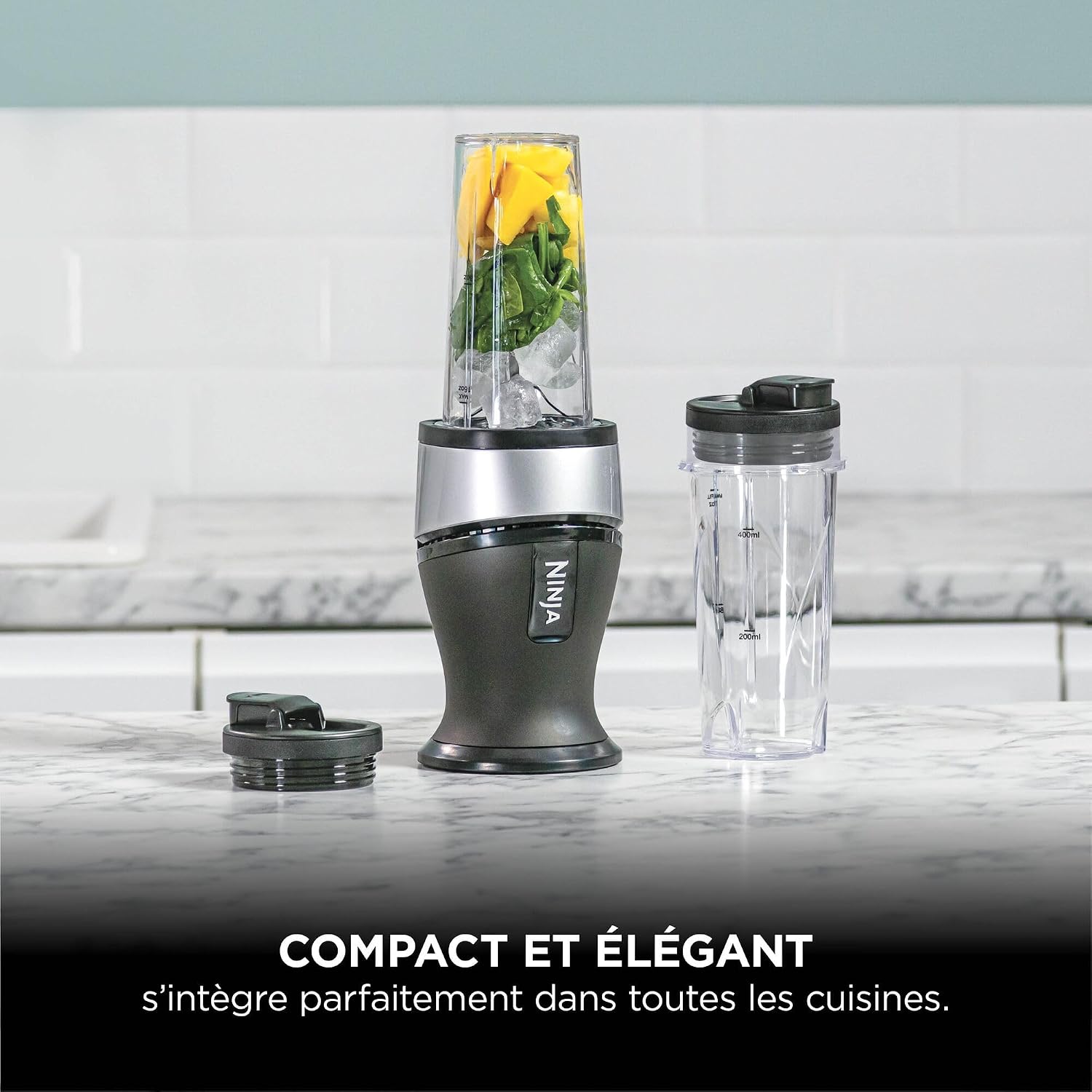 Detalle 2 de Ninja QB3001EUS Slim Smoothie Maker 700 W avec 2 gobelets de 470 ml