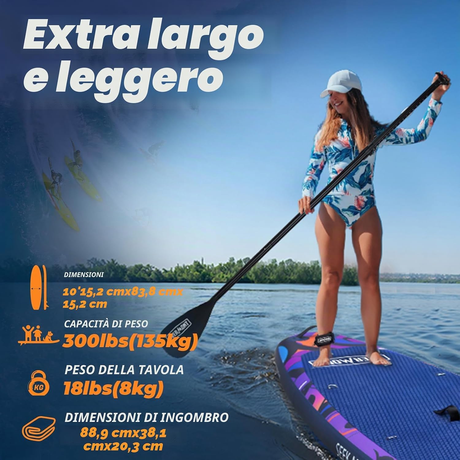 Detalle de Overmont Tavola SUP Gonfiabile 323×84×15 cm: kit completo per adulti, stabile e facile da trasportare