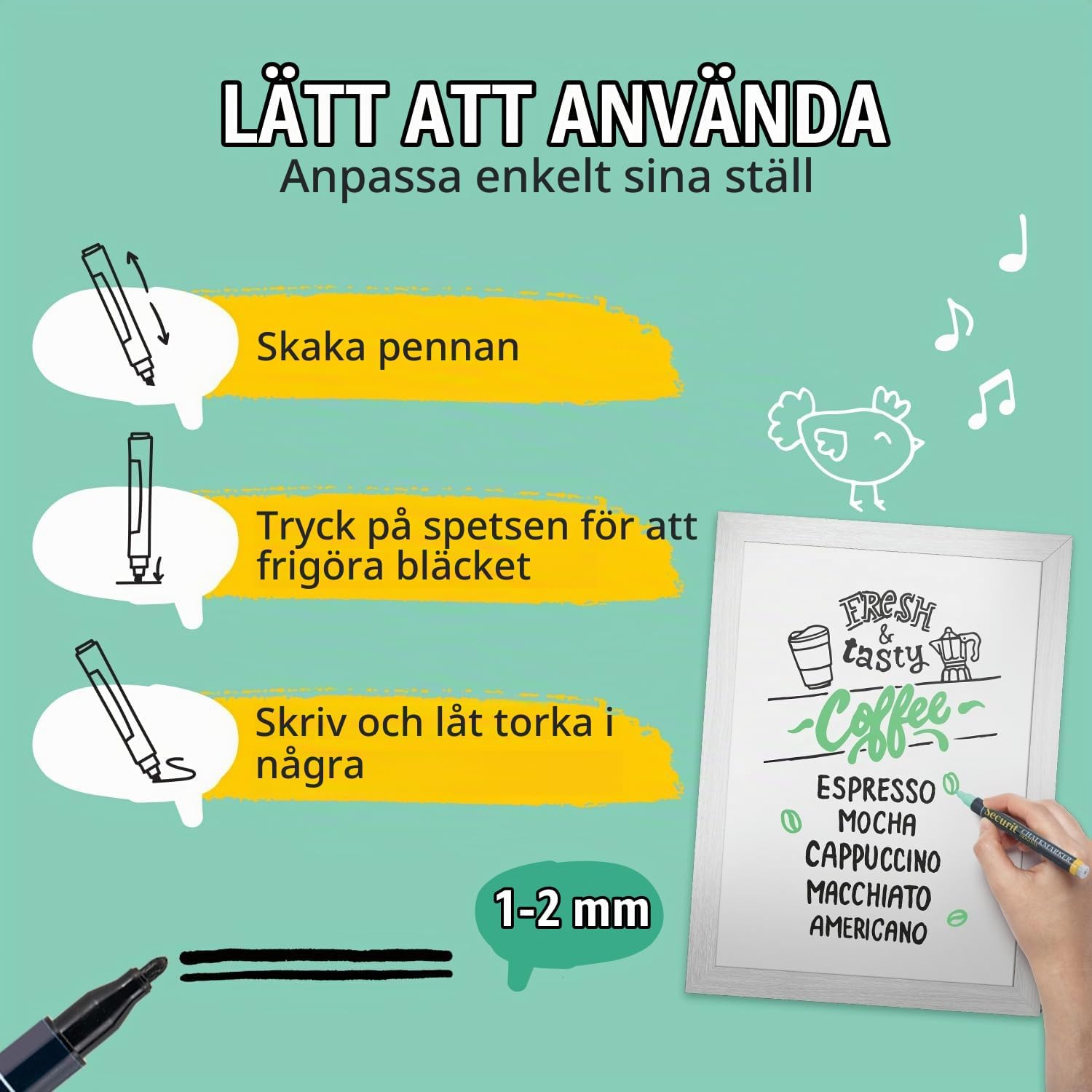 Detalle de Securit flytande kritpennor, 2-pack med svart bläck och fin spets