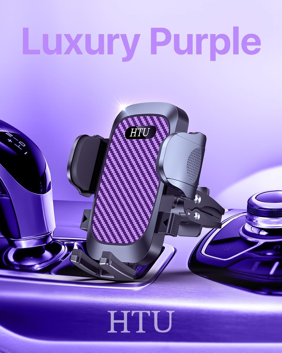 Detalle de HTU 5-in-1 Car Phone Mount, Purple, with 360° Rotating Suction Base
