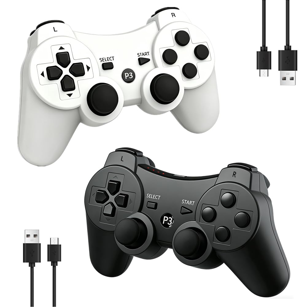 Detalle de MOVONE Wireless Controller for PS3 (2-Pack) with 2 Charging Cables – Rechargeable Dual Vibration Gamepads
