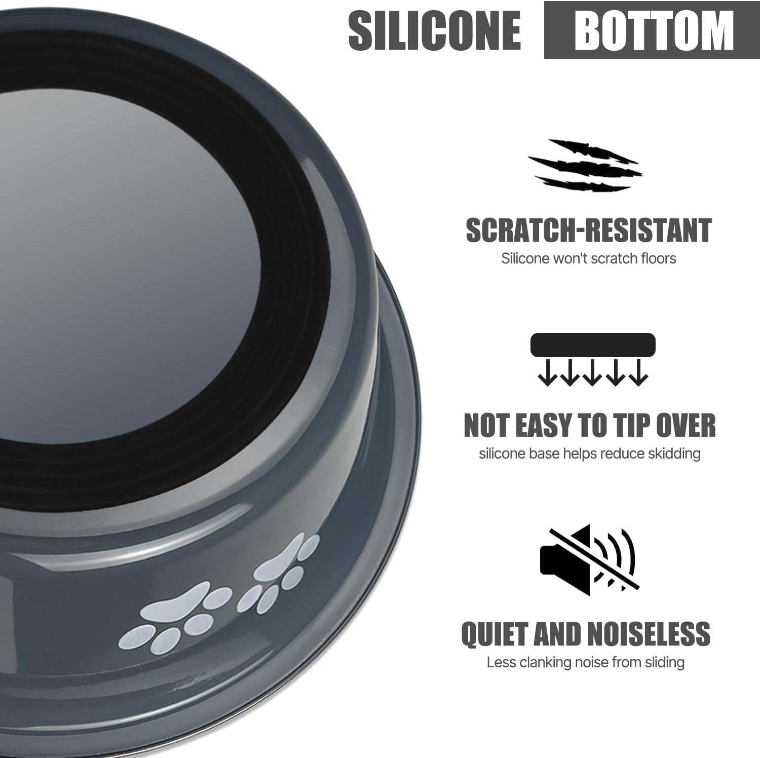 Detalle de SUOXU Stainless Steel Dog Bowls with Non-Slip Rubber Bottom