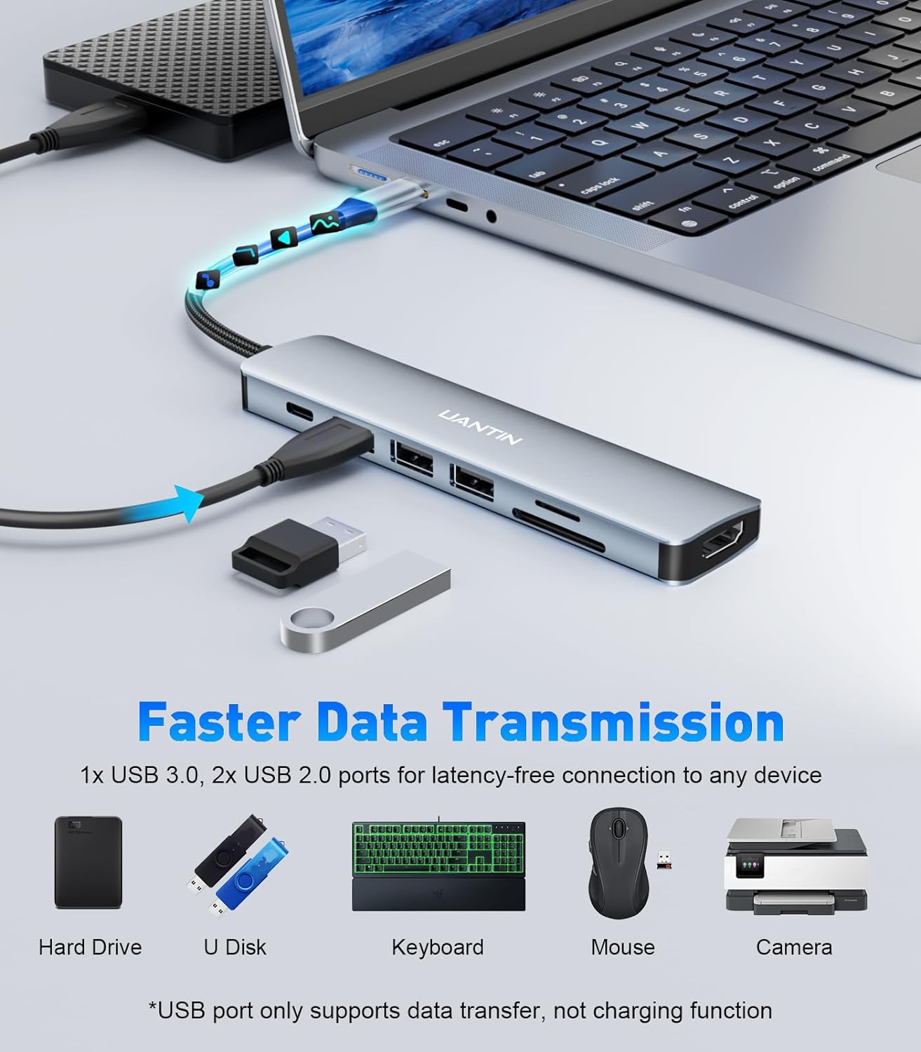 Detalle de UANTIN USB C Hub 7-in-1 with 100W PD