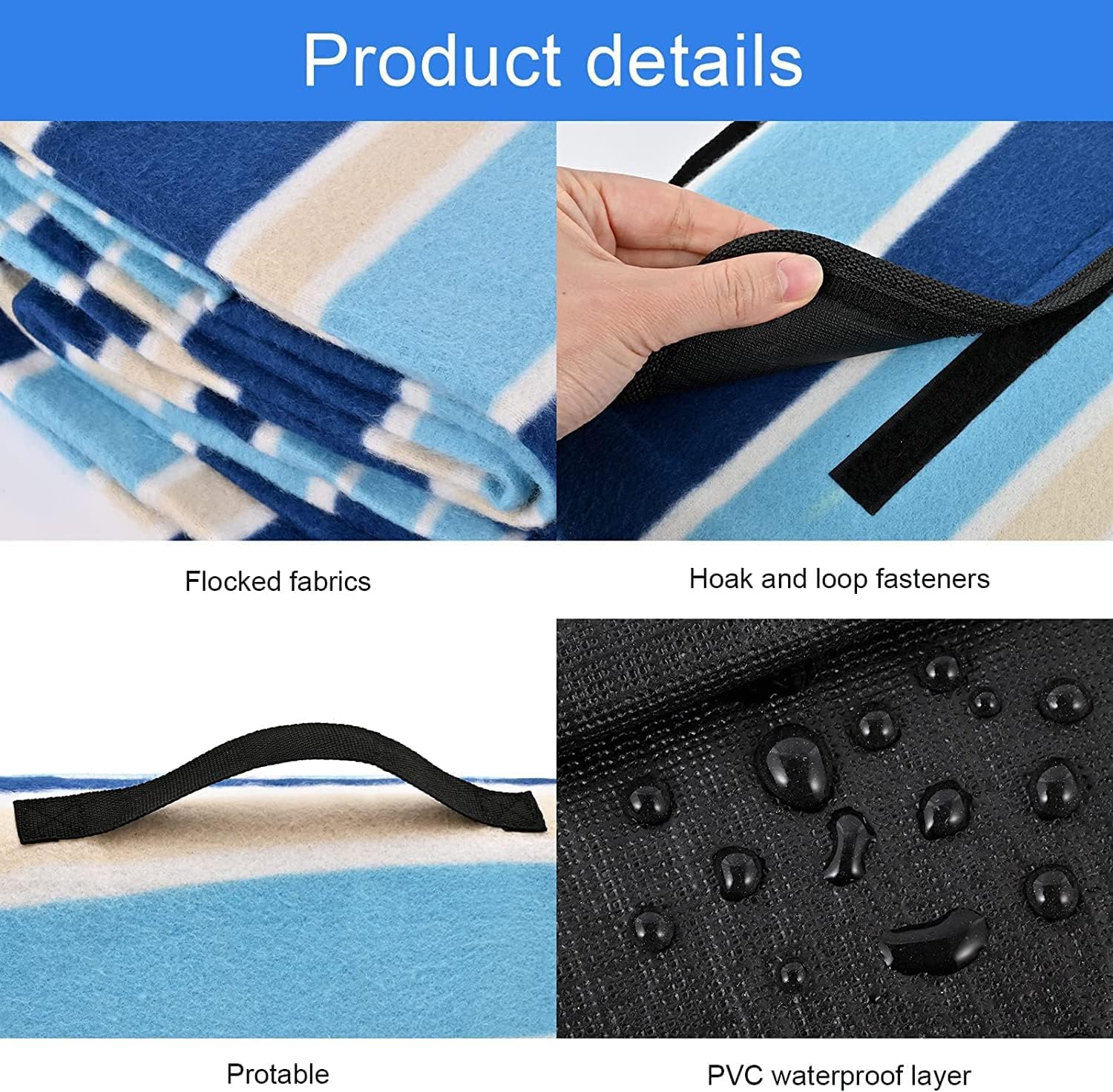Detalle de TKLake Picnic Blanket Fleece Waterproof – Large 150x200 cm Outdoor Mat
