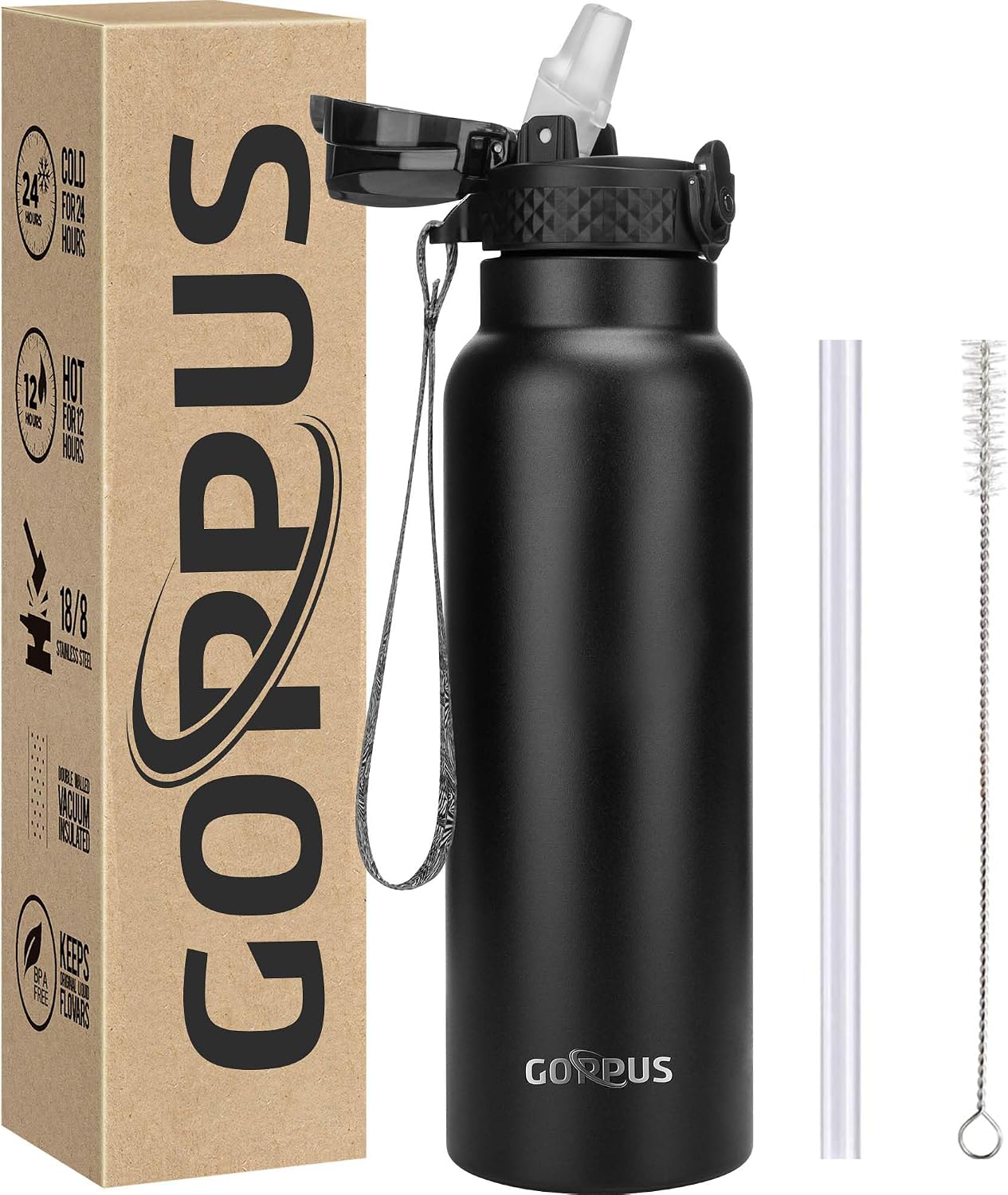 Detalle de GOPPUS 750ml stainless water bottle with straw 💧