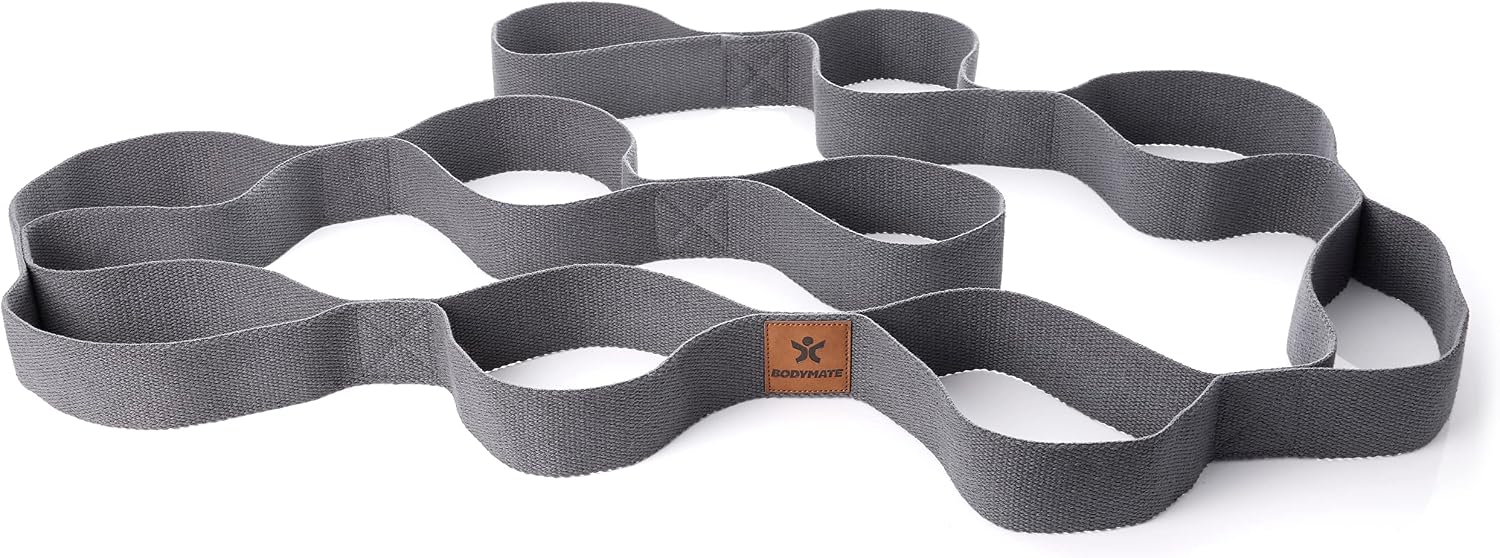 Detalle 2 de BODYMATE Fascia elastica con 10 passanti in cotone naturale (circa 190 cm) per yoga, stretching e mobilità