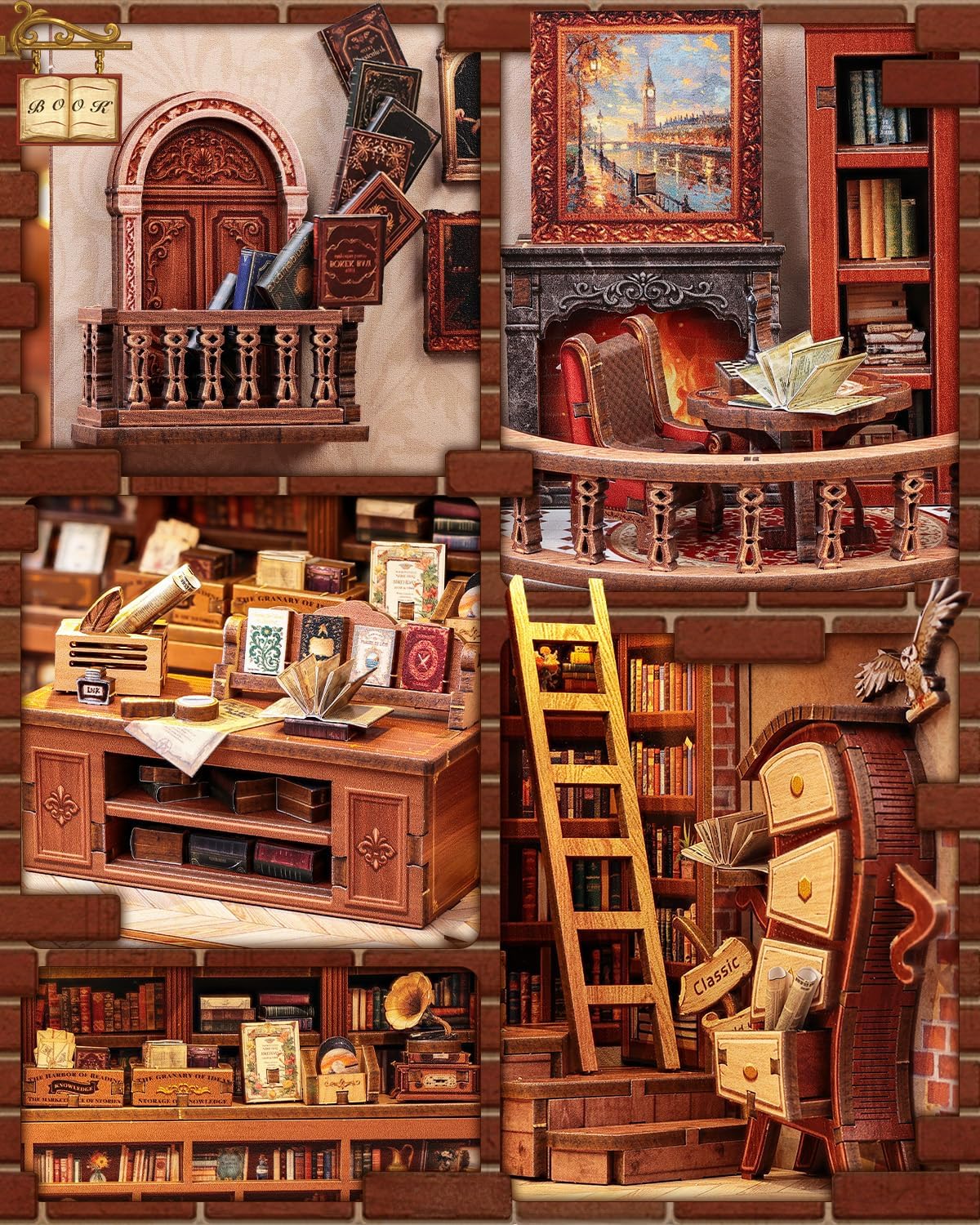 Thumbnail 2 de CUTEBEE Puzzle 3D Librairie Magique Britannique Book Nook (Thames Bookstore) – maison de poupée DIY à monter avec LED
