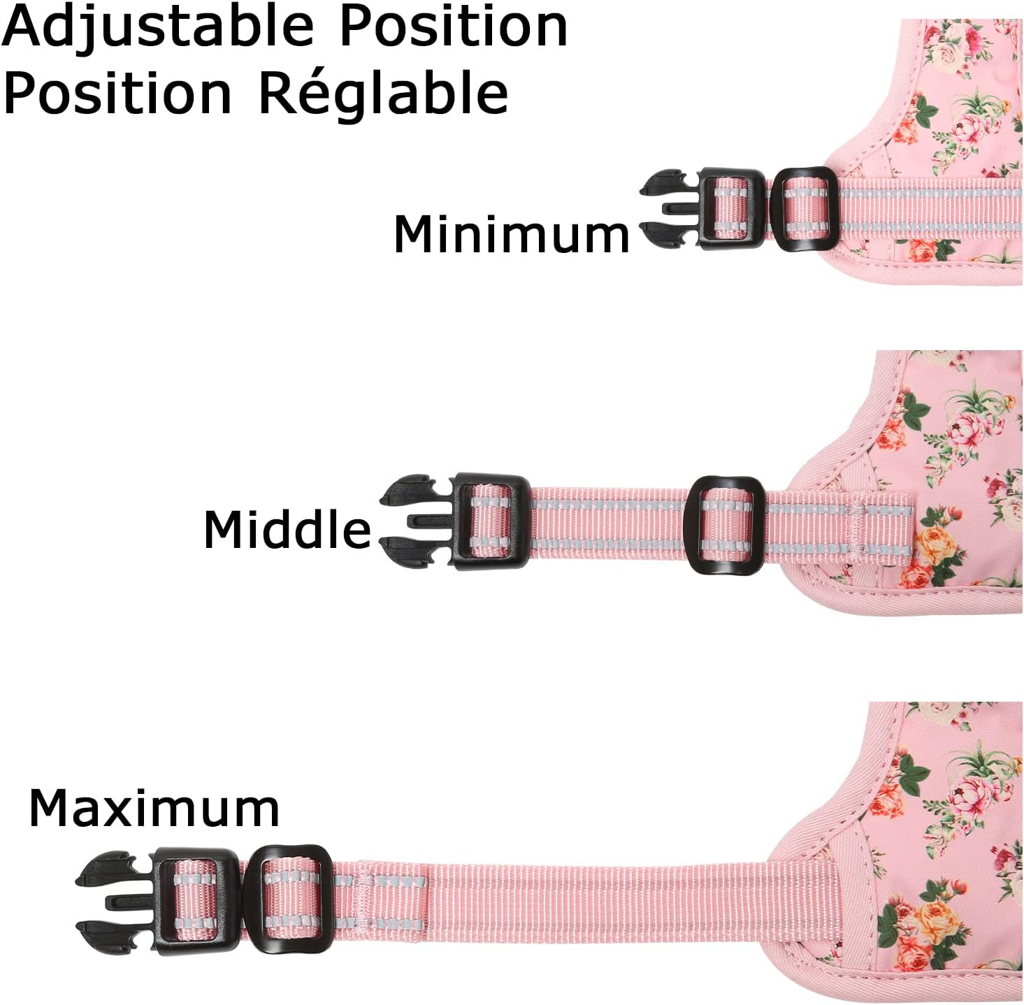 Detalle 2 de HEELE Dog Harness for Small Dogs (No Pull) with Reflective Strips, Soft Padded Handle – Flower-Pink, Size S