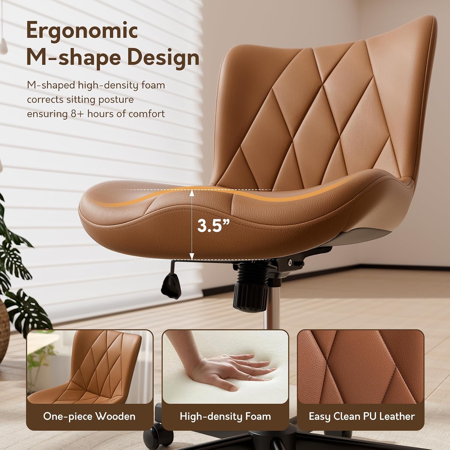 Detalle 2 de Armless Desk Chair, Brown Leather