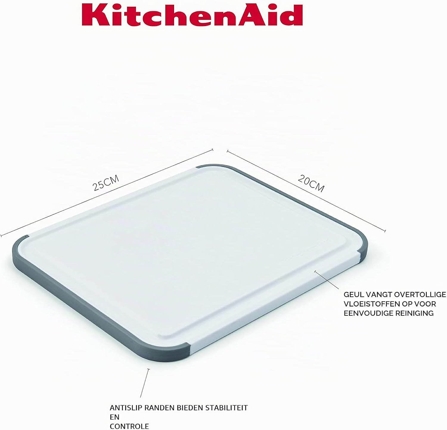 Detalle 2 de KitchenAid Classic kunststof snijplank 20 x 25 cm met antislipranden