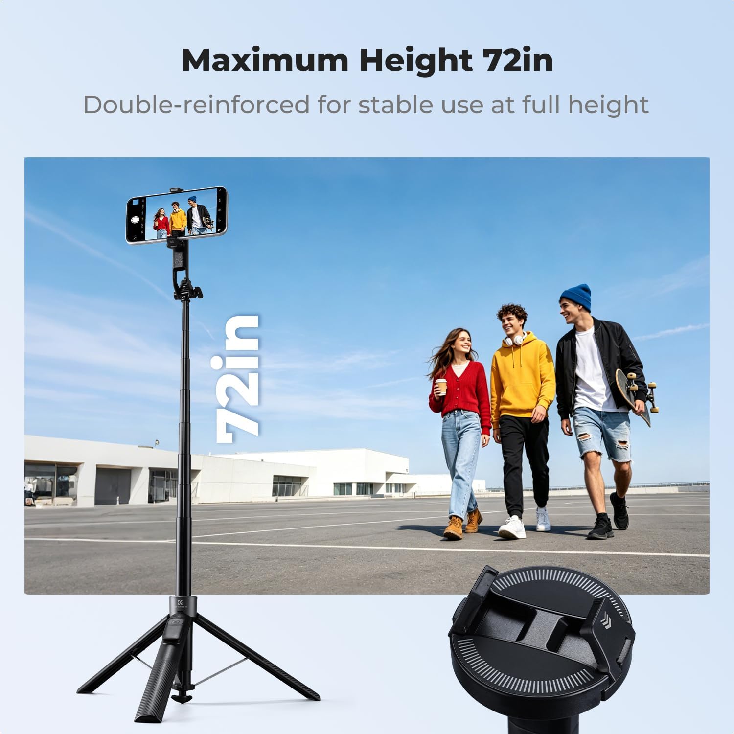 Detalle 2 de K&F CONCEPT Popod 72" Selfie Stick Tripod with Fill Light and Remote
