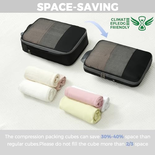 Detalle 2 de BAGAIL Compression Packing Cubes 4/6/8 Set - Expandable, Half Mesh, Durable 320D Fabric