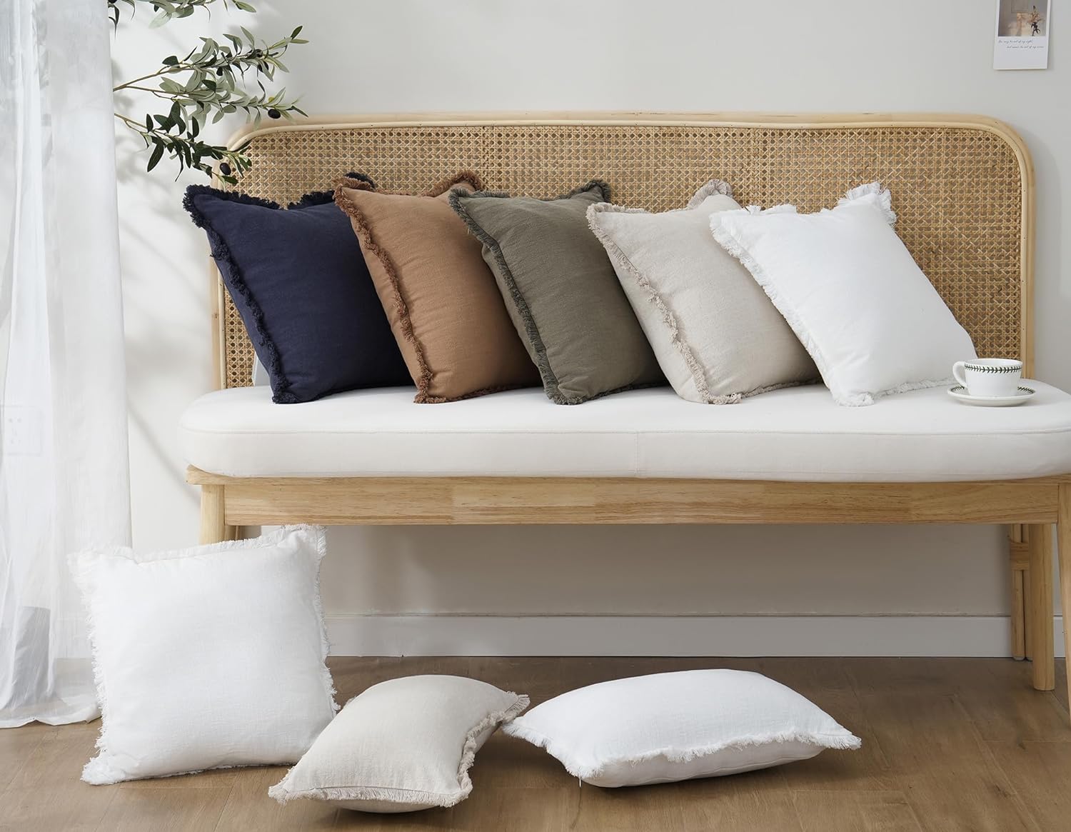 Thumbnail 6 de Foindtower 2-Pack Decorative Linen Fringe Throw Pillow Covers (26x26) – Natural Beige