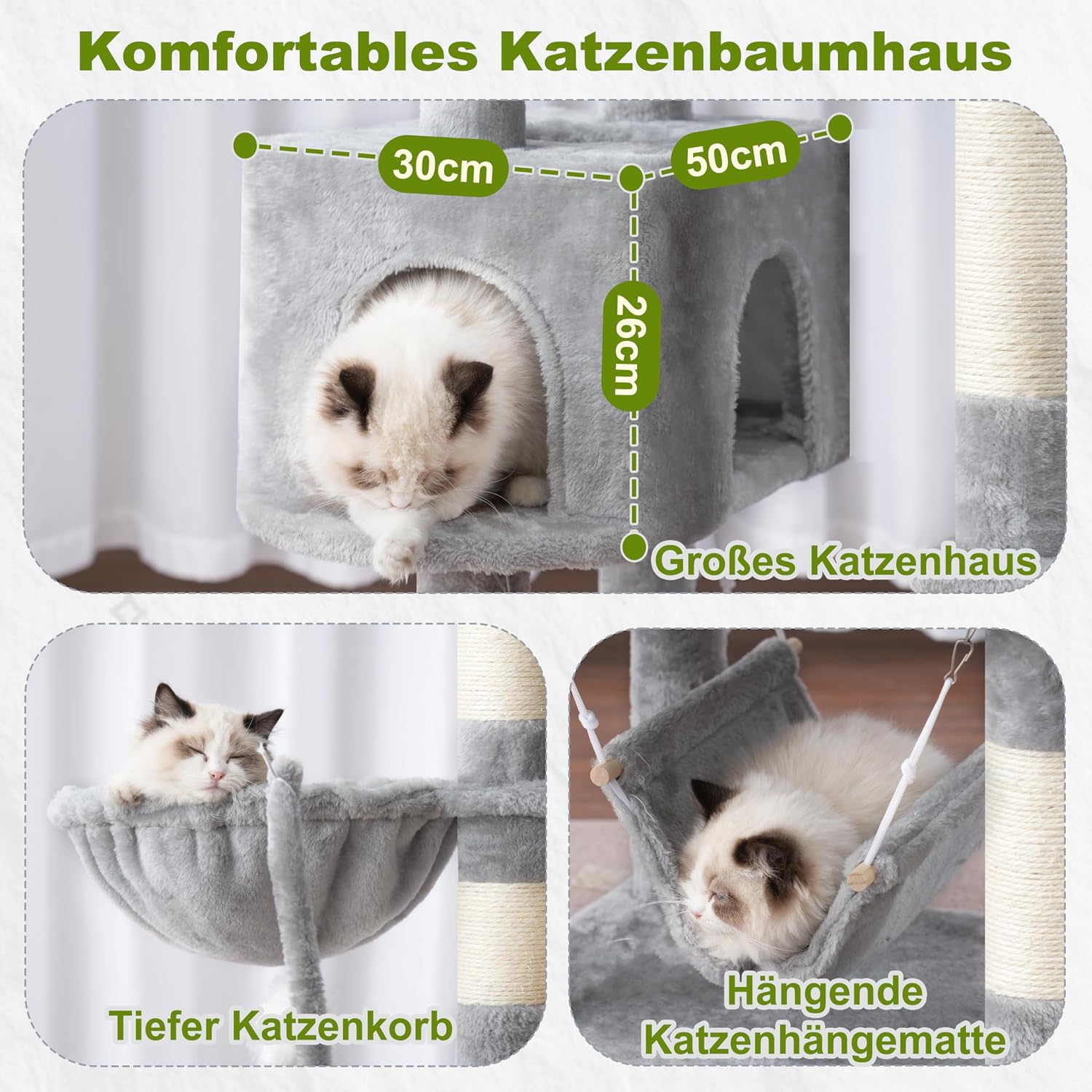 Detalle de Gitelsnour Kratzbaum groß für Innenbereich – 160 cm, mit zwei großen Plattformen, Körben, Höhle und Spielzeug (GCT020W)