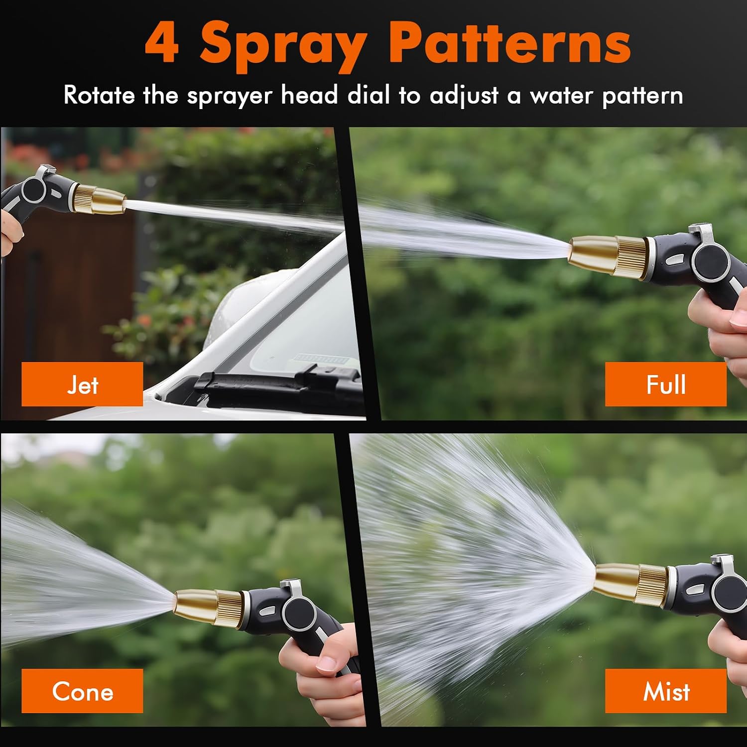 Detalle de Restmo HN Garden Hose Nozzle, Zinc Alloy, Brass Head, 4 Spray Patterns