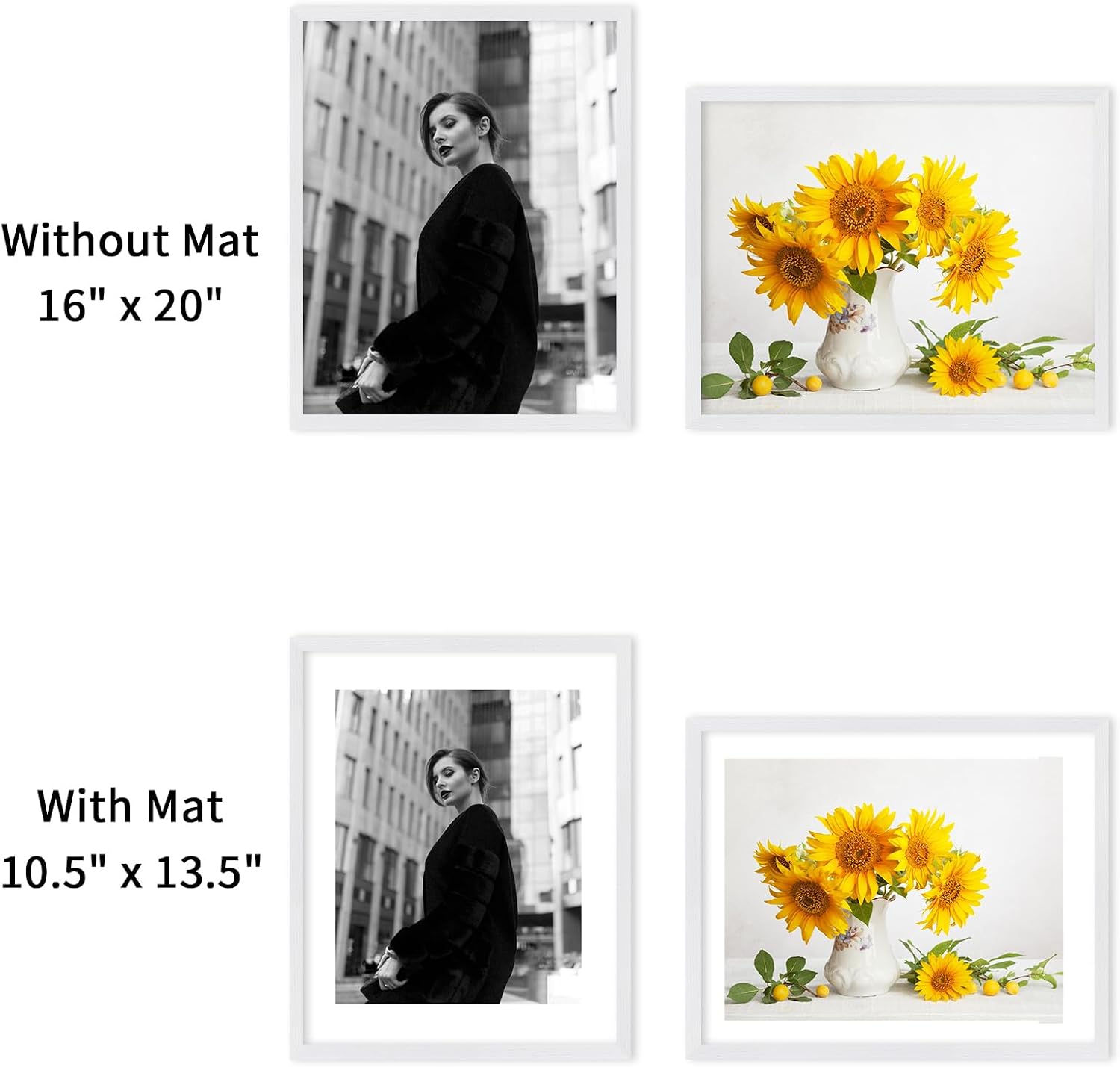 Detalle 2 de puthiac 16x20 Solid Oak Wood Picture Frame – 3 Pack in White (Fits 12x16 with Mat or 16x20 Without Mat)