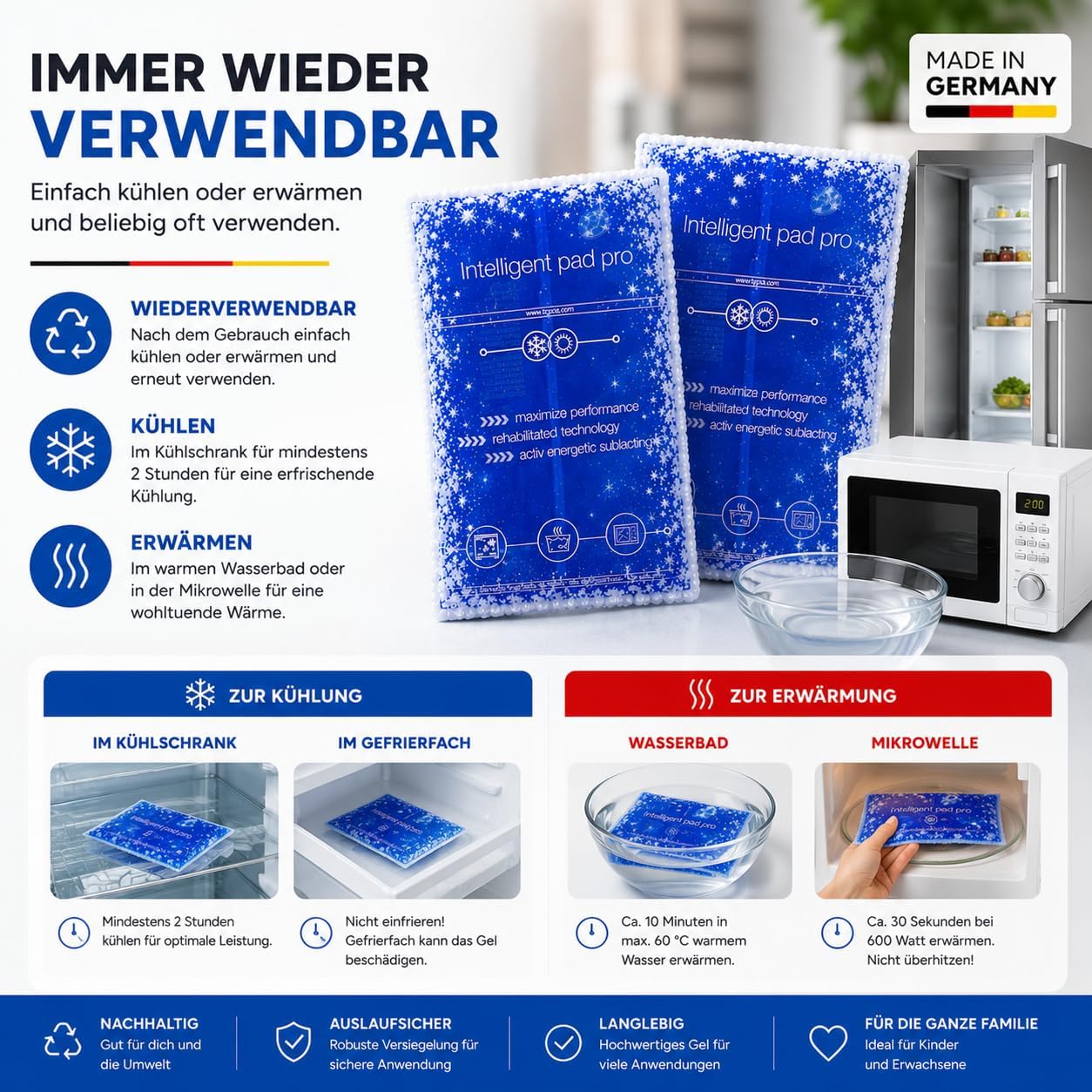 Thumbnail 2 de 2x XXL Kühlpads 28x12 cm Gelkompressen
