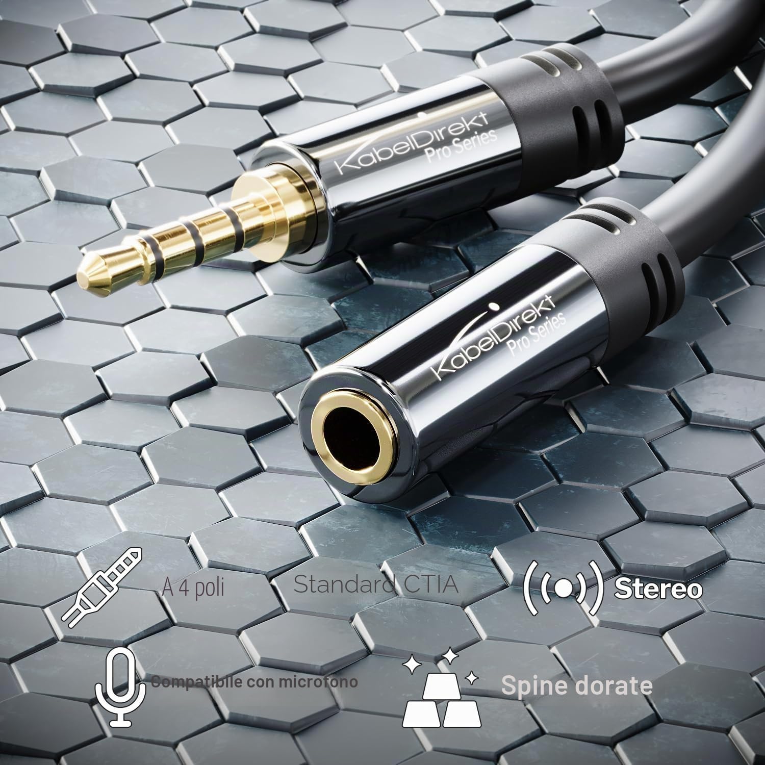 Detalle de KabelDirekt – Cavo di Prolunga Jack 3,5 mm 7,5 m (4 poli) per headset, placcatura oro