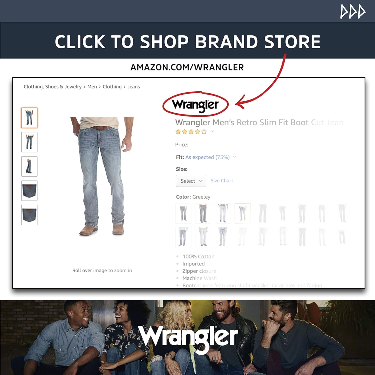 Detalle 2 de Wrangler Men's Cowboy Cut Slim Fit Stretch Boot Cut Jean Pants