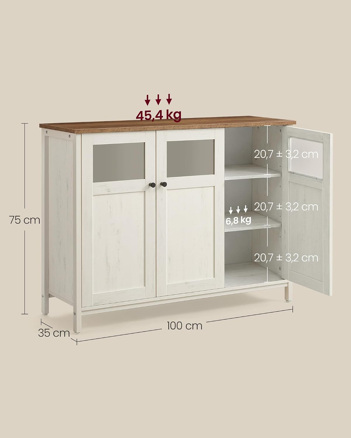Detalle de VASAGLE LSC099WJ02 Buffet 3 portes 🍽