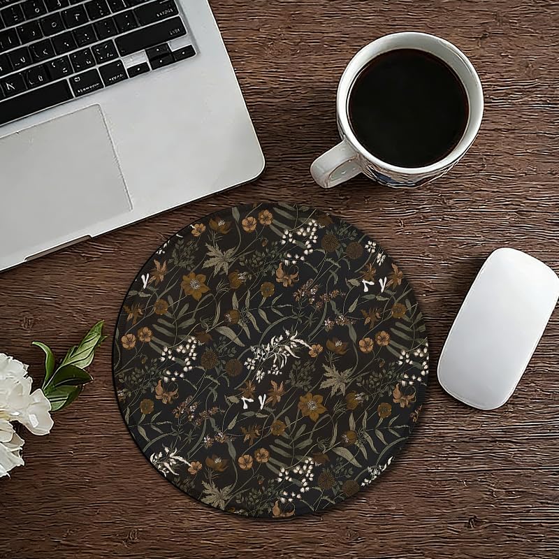 Detalle de DAYOUER 042 Round Mouse Pad, 7.9-Inch Dark Academia Floral Design