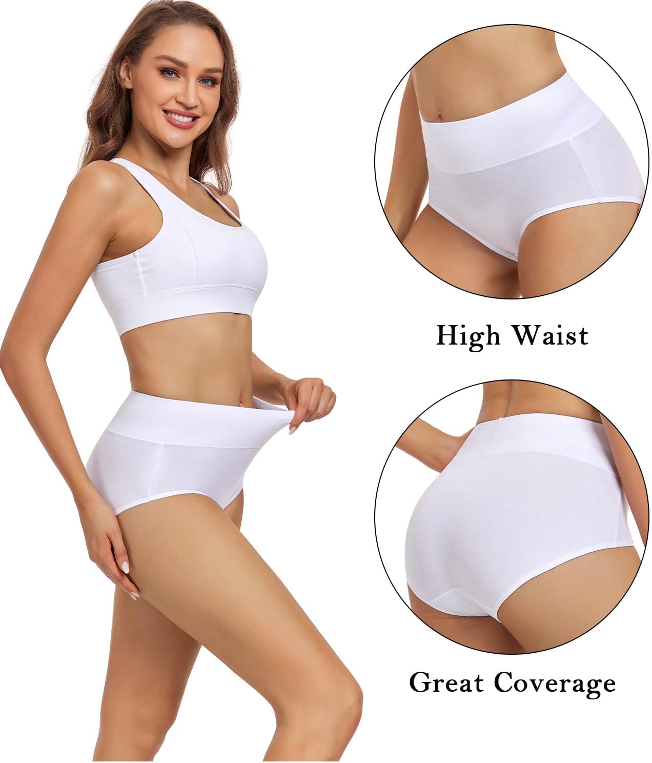 Detalle de Wirarpa Women's High Waisted Cotton Panties — 5 Pack, Full Coverage Briefs