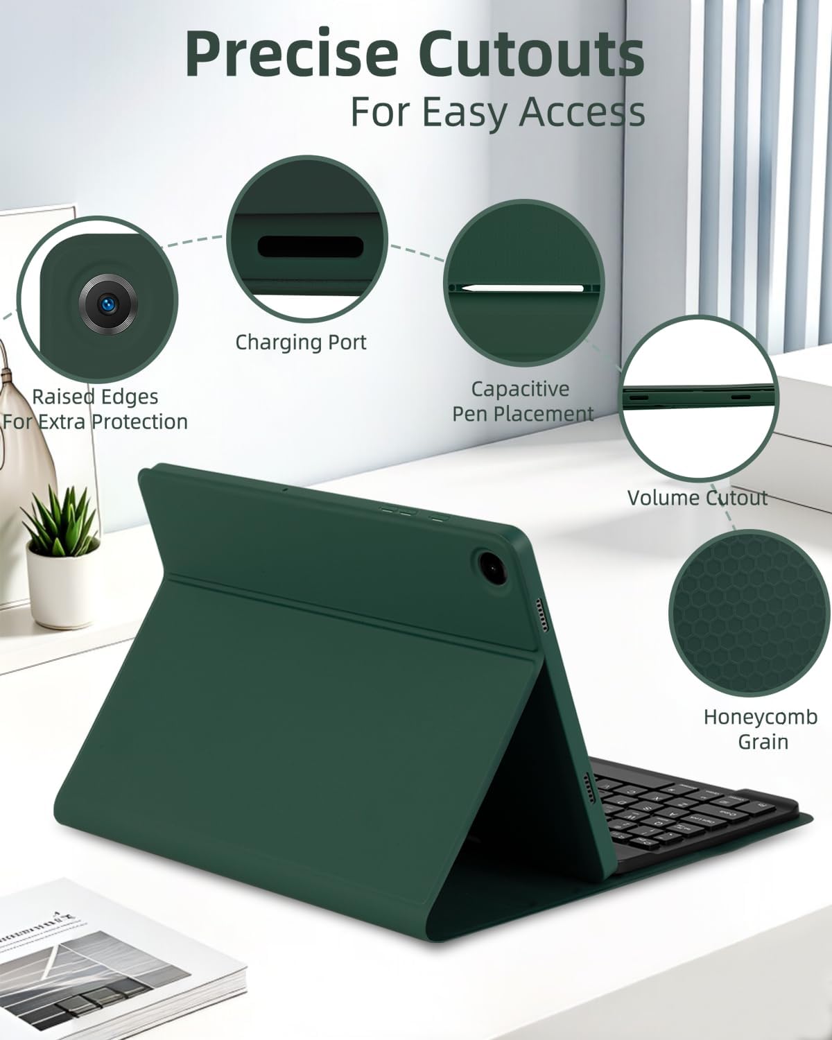 Thumbnail 2 de EAMPANG Keyboard Mouse Case for Samsung Galaxy Tab A11+ / A9+ (11-inch, 2023/2025) — Dark Green Detachable RGB Keypad Cover