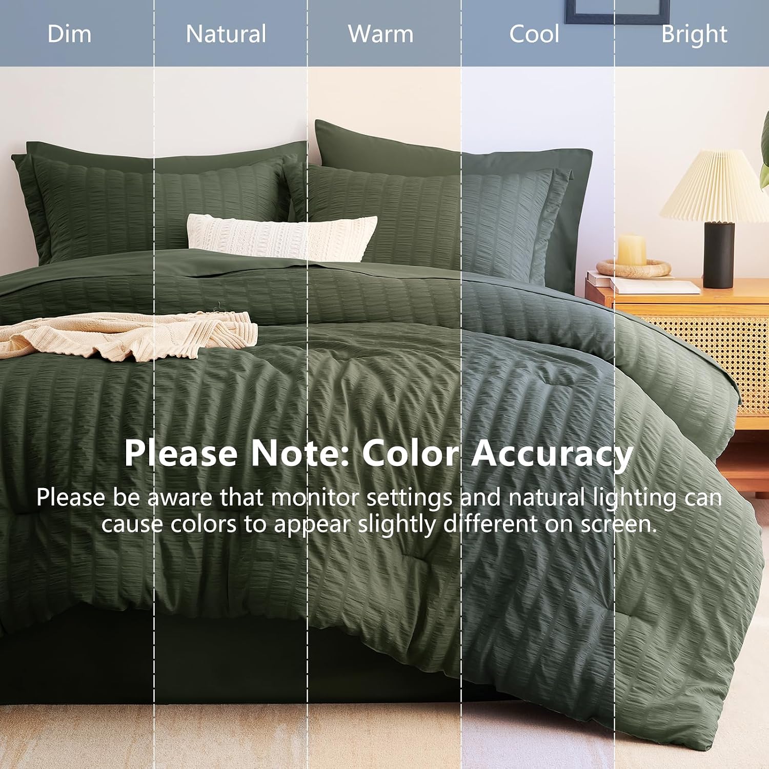 Thumbnail 4 de CozyLux Full Size Comforter Sets Dark Green — 7-Piece Seersucker Luxury Bedding in All-Season Microfiber
