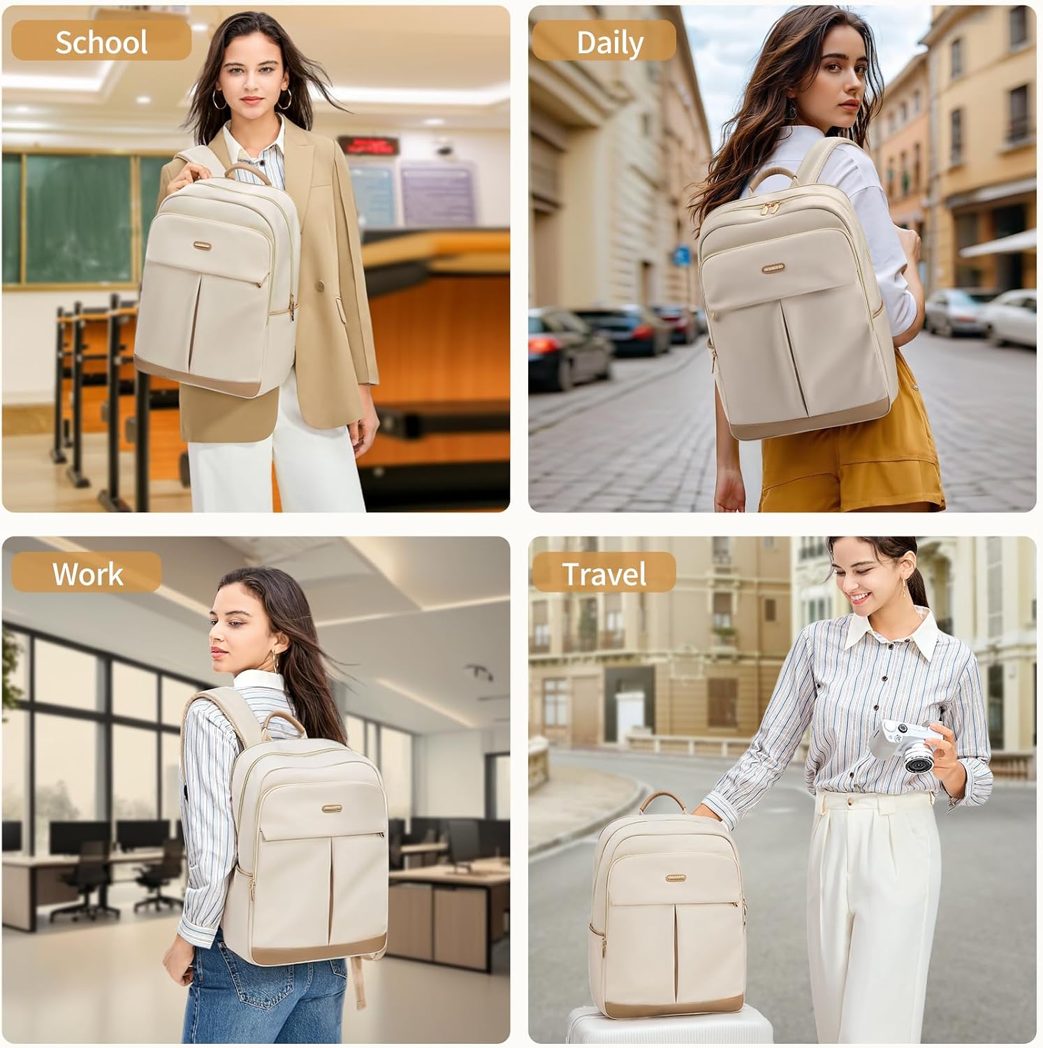 Detalle de VNINE Women's 16-Inch Laptop Travel Backpack: Durable, Waterproof, Everyday Work & Study Rucksack