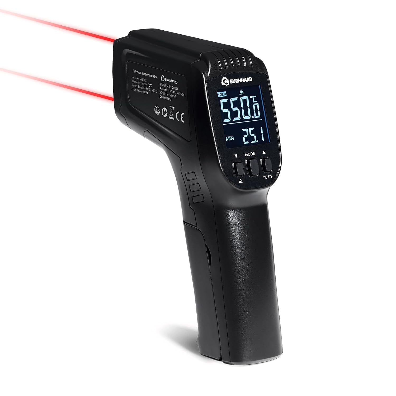 Detalle de BURNHARD Infrarot-Thermometer mit Dual-Laser, -50 bis 550 °C und Hold-Funktion