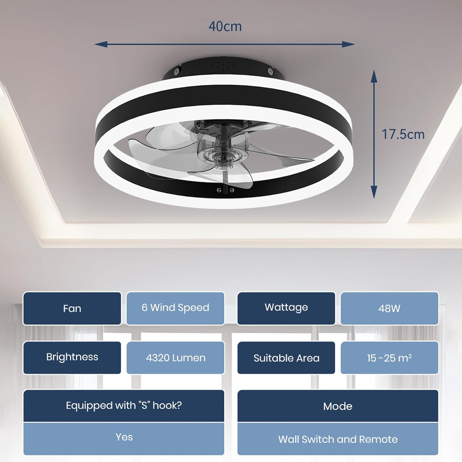 Thumbnail 2 de Nalezuns Ventilator Deckenleuchte mit LED, 3 Farbtemperaturen & 6 Geschwindigkeiten