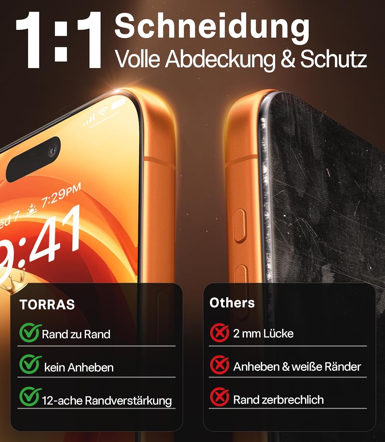 Detalle de TORRAS Panzerfolie für iPhone 15 Pro Max – Full Screen Schutzglas 9H+ mit Auto-Installation (2 Stück)