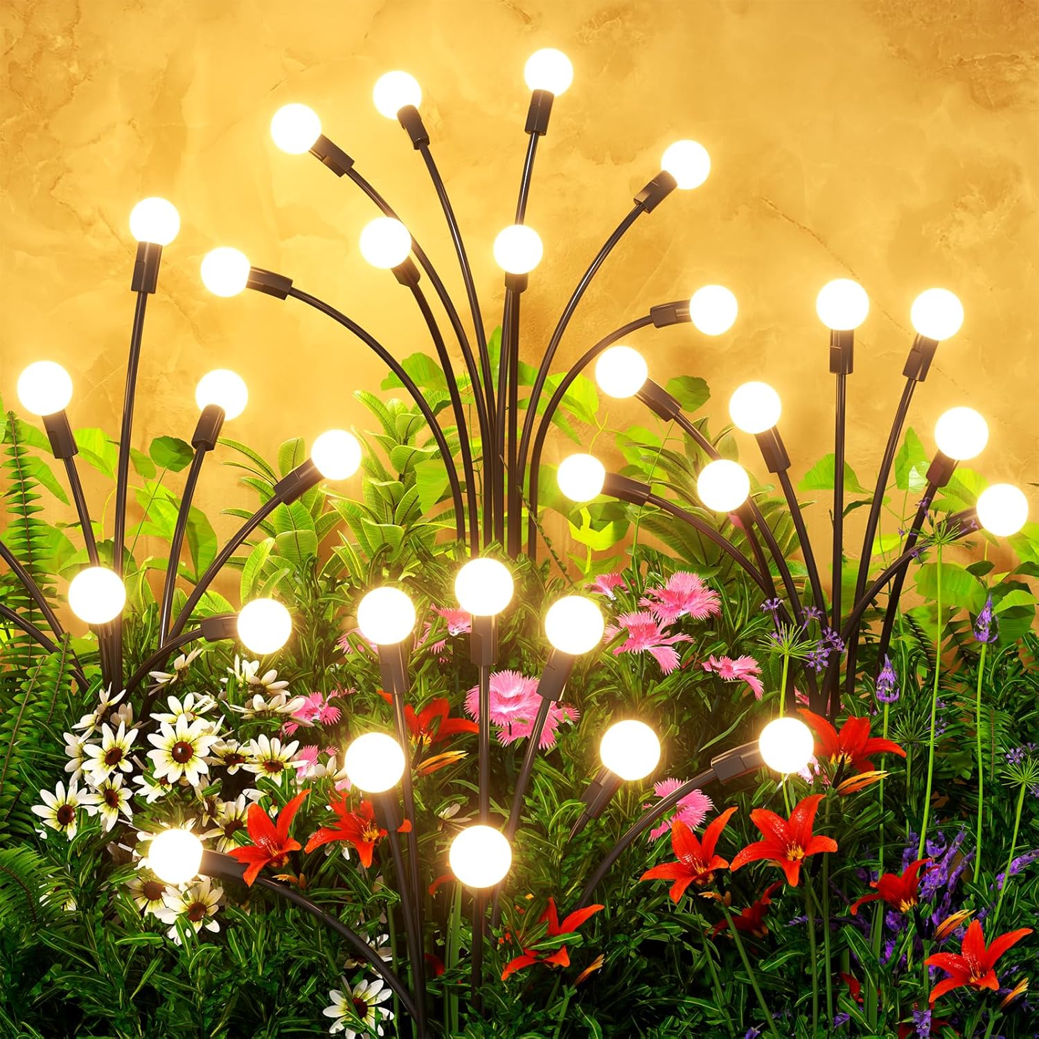 Uzexfio Solar Lights Outdoor (4 Pack, 32 LEDs) – Wind-Swaying Firefly Garden Decor with 4 Modes