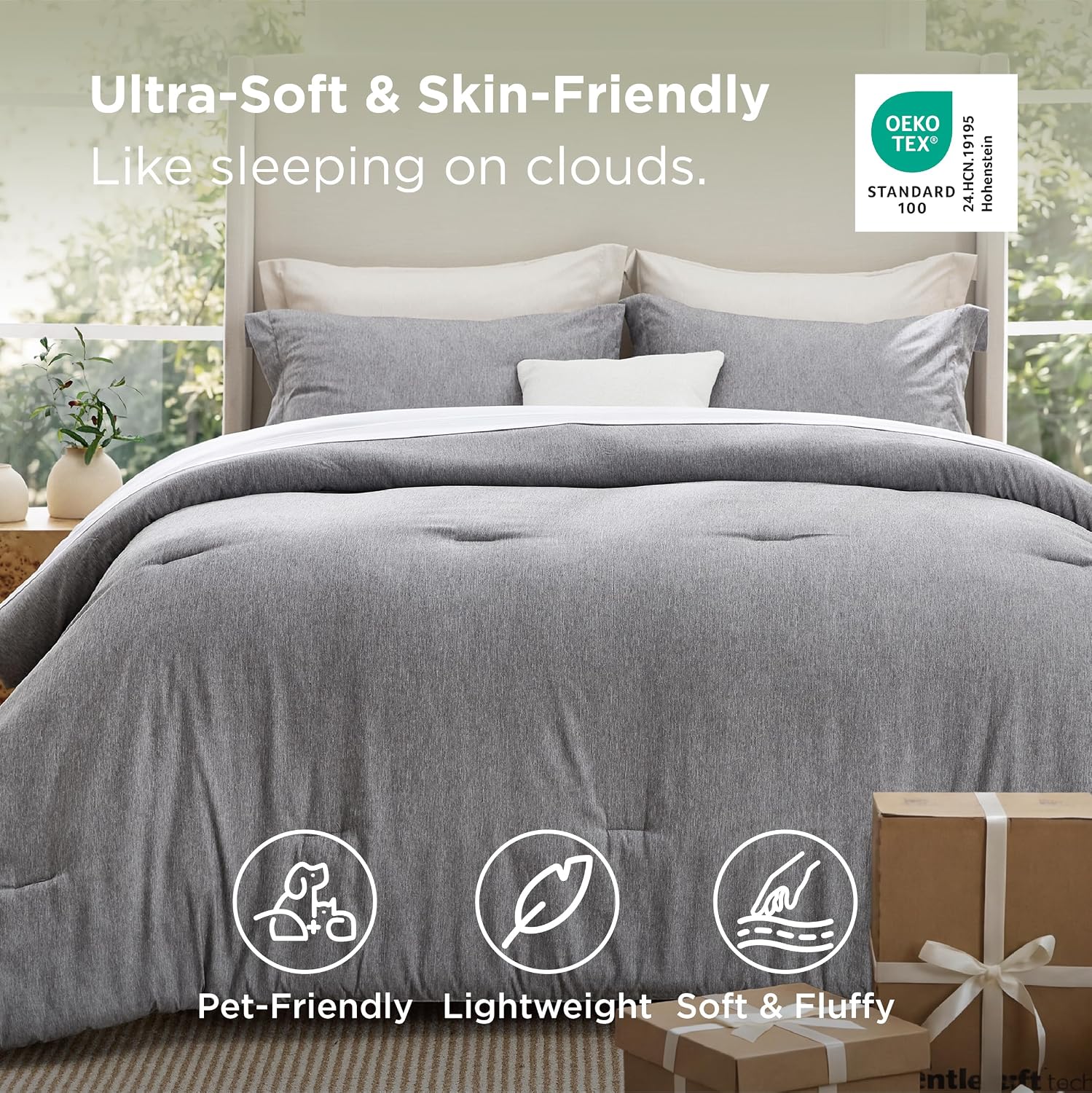 Detalle 2 de Bedsure Comforter Set-Solid-Cationic Dyeing Oversized Queen, Grey Melange