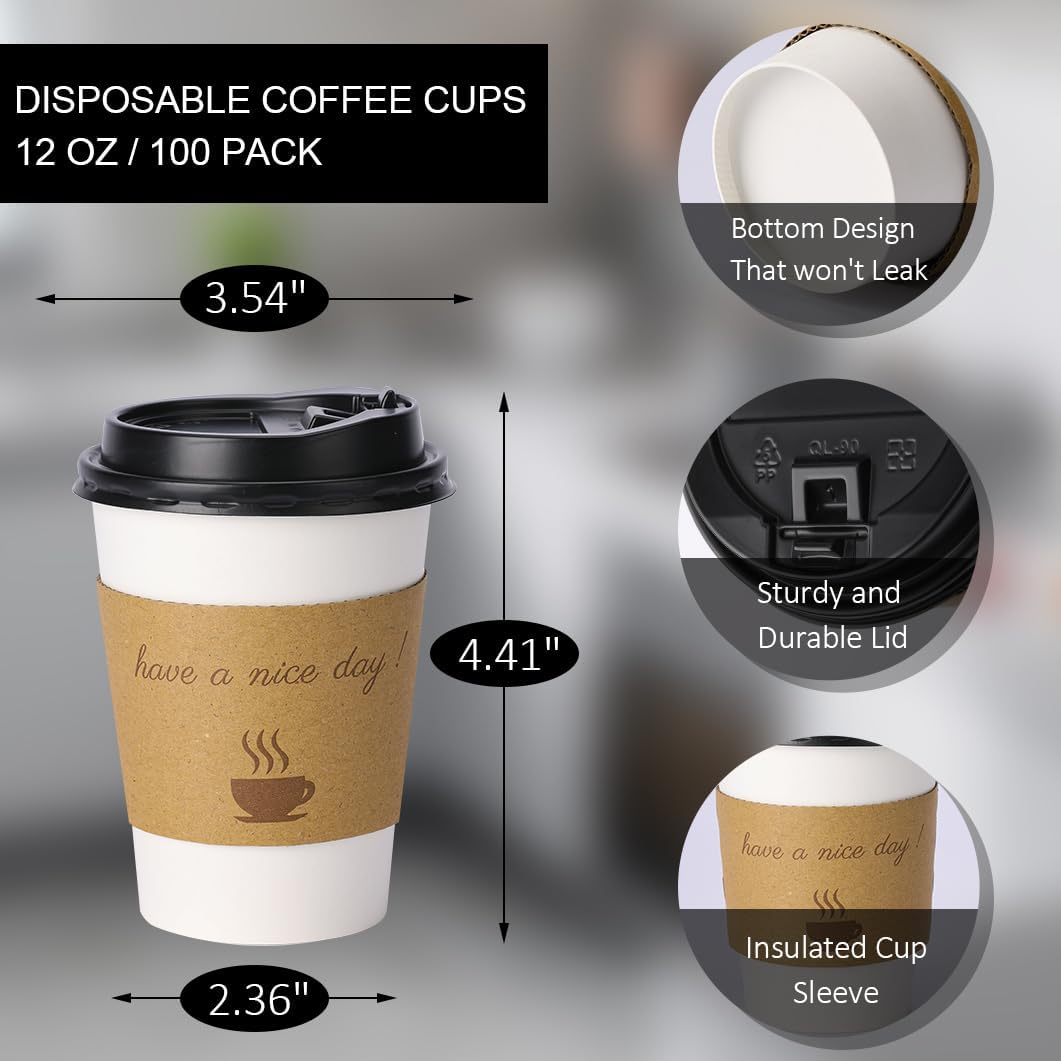 Thumbnail 1 de BYSNOW 12 oz Coffee Cups with Lids