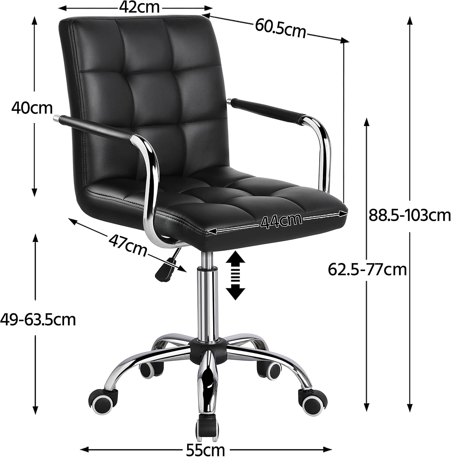 Detalle de Yaheetech sedia da ufficio girevole 360° con altezza regolabile e schienale imbottito in ecopelle