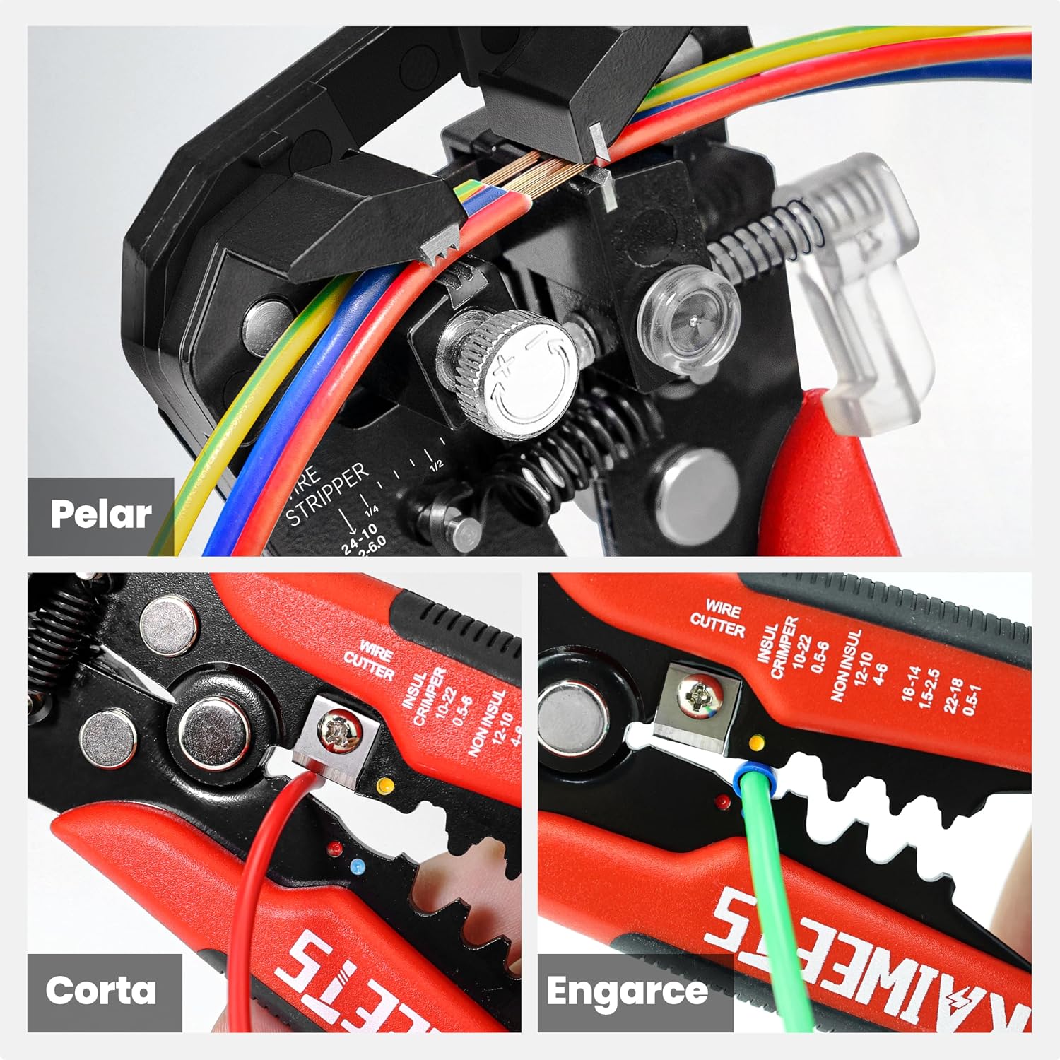 Detalle 2 de KAIWEETS KWS-103 pelacables automático 3 en 1