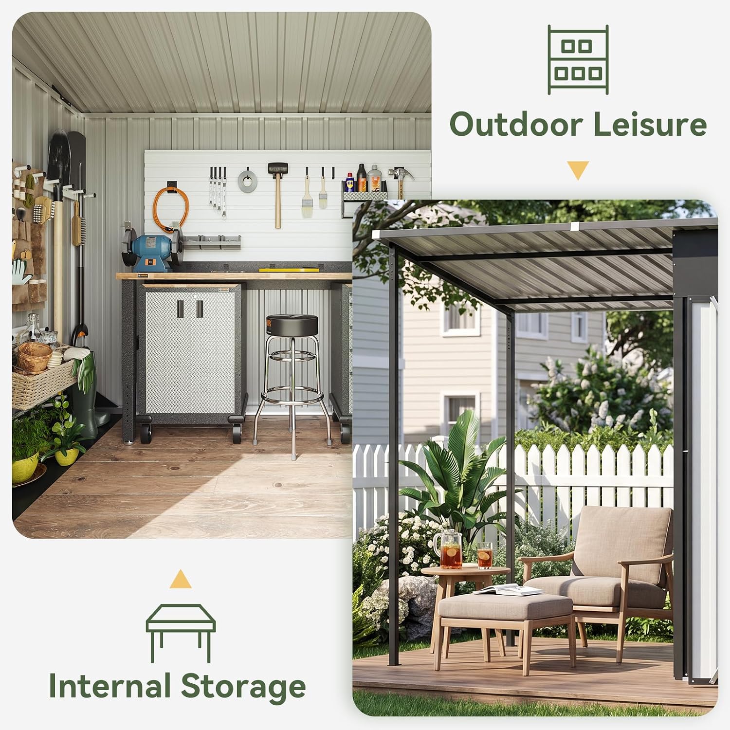 Detalle 2 de Aoxun Galvanized Steel Storage Shed and Canopy Combo