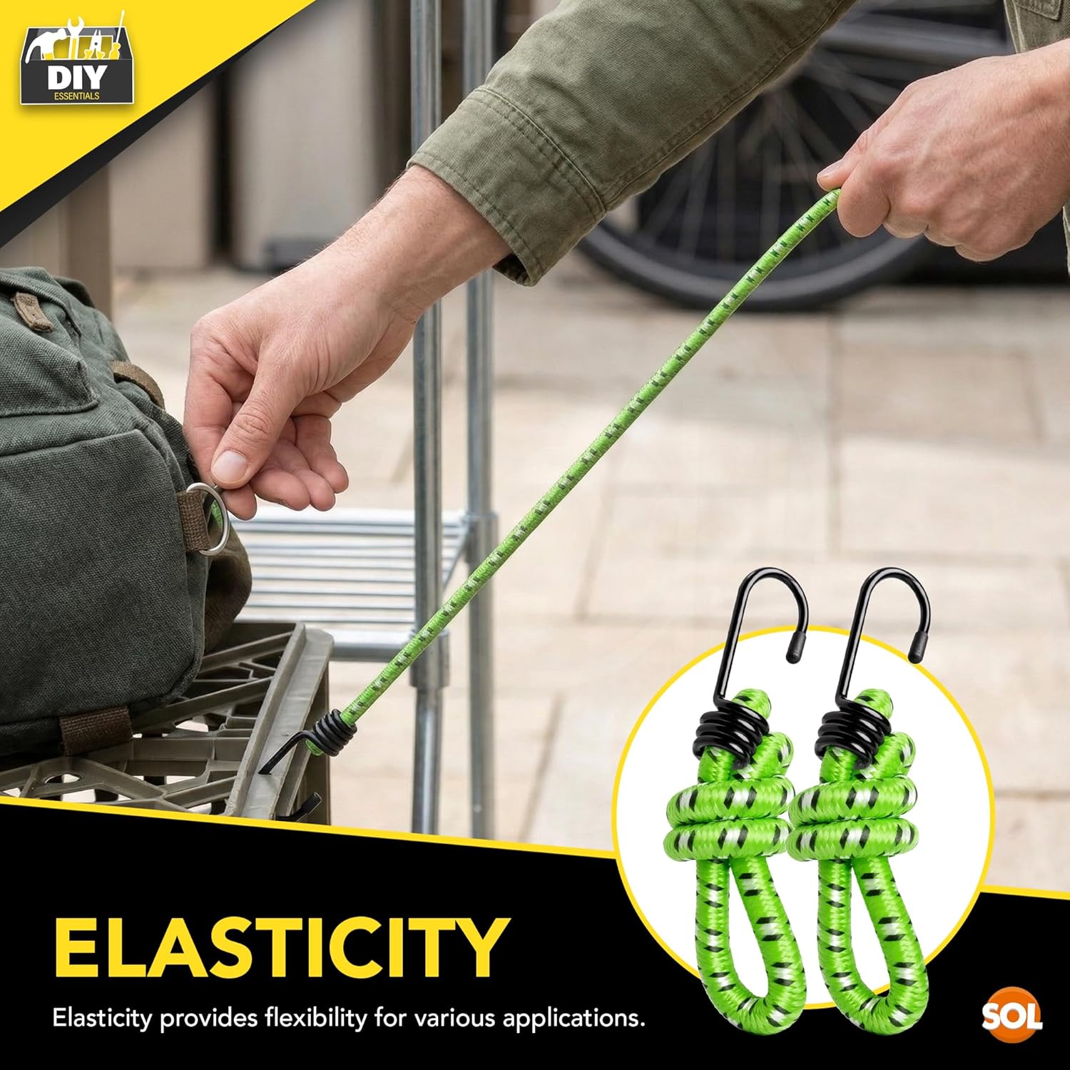 Detalle de SOL 10pk Heavy Duty Bungee Cords with Hooks (Assorted Lengths 40cm–100cm)