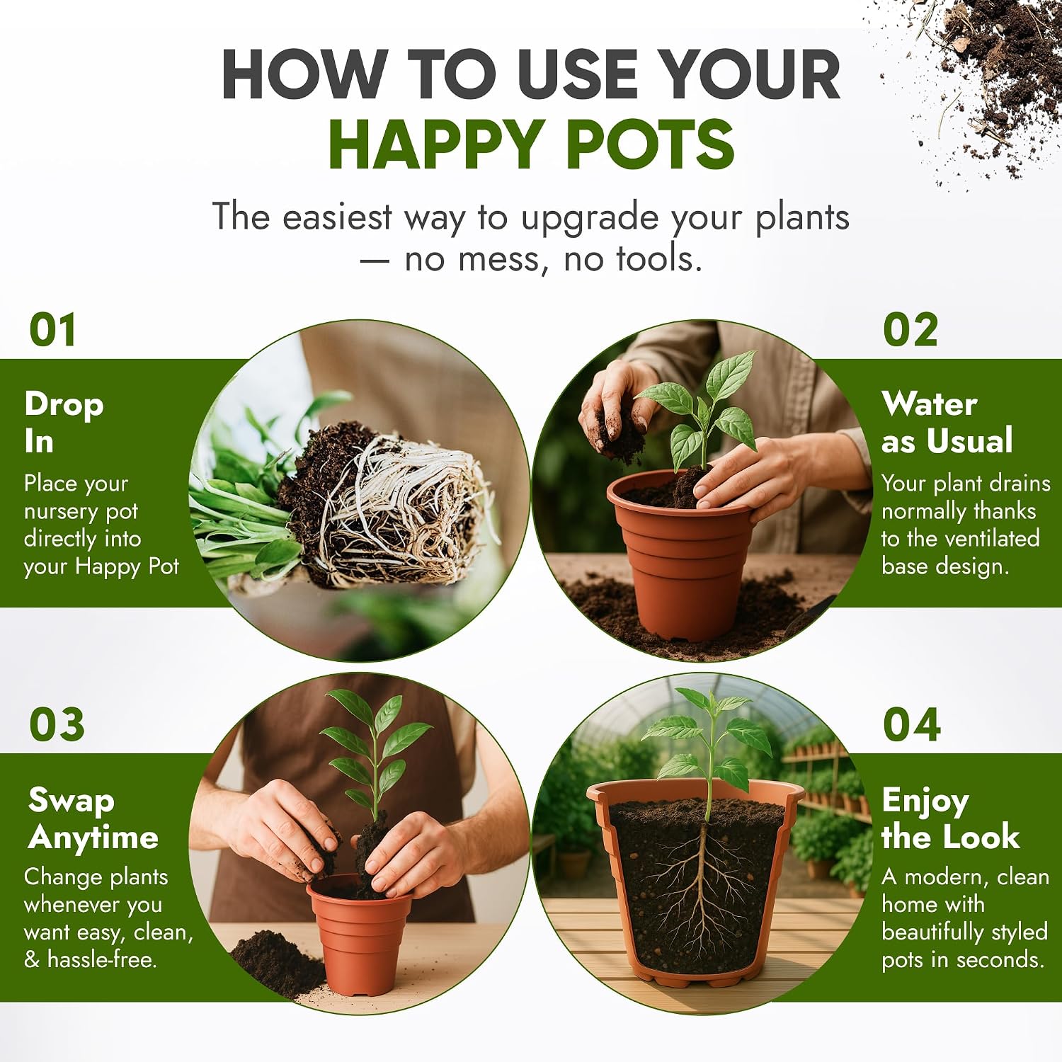 Thumbnail 5 de Happy Pots 15cm plant pot 5 pack
